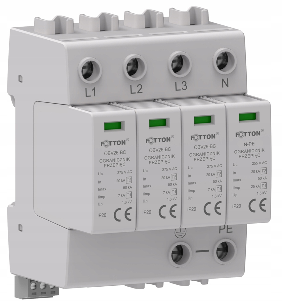Omezovač přepětí Fotton OBV26 T1+T2 (b+c) 4P Npe 20/50kA 275V Ac