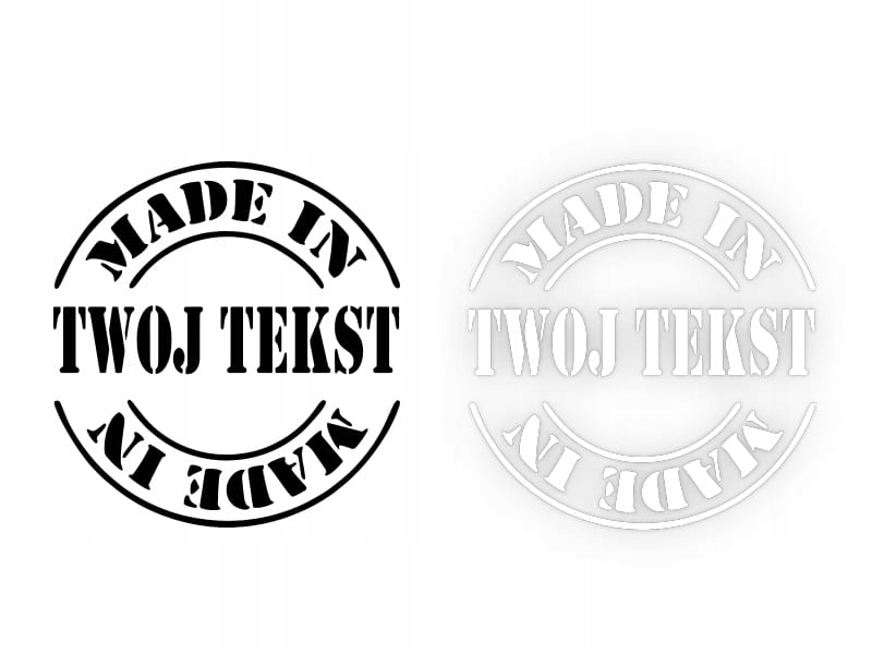 MADE IN... + Twój Tekst - Naklejka na samochód na auto KOLOR