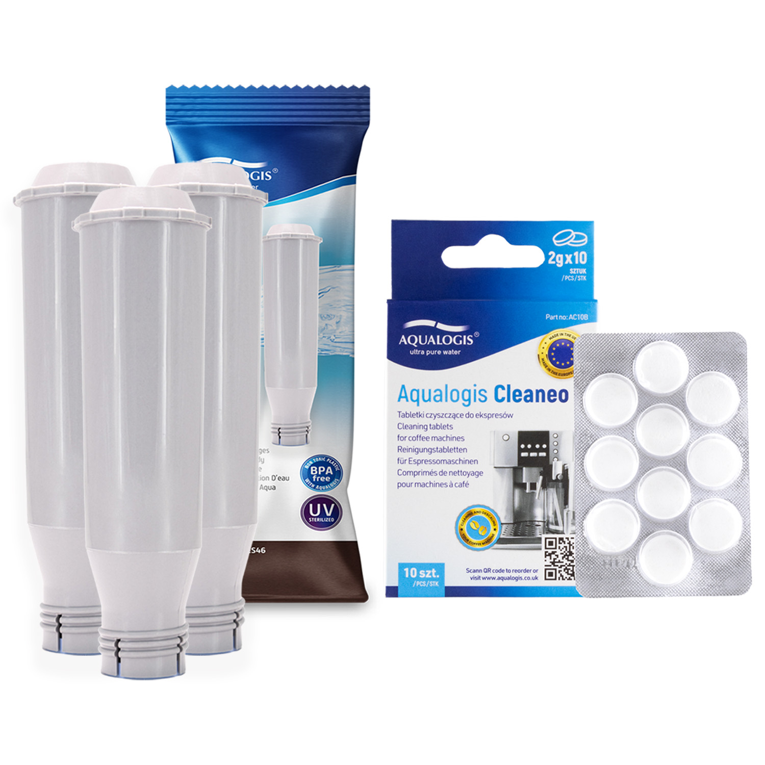 3x Filtr vody AL-TES46 pro kávovar Krups čisticí tablety Cleaneo