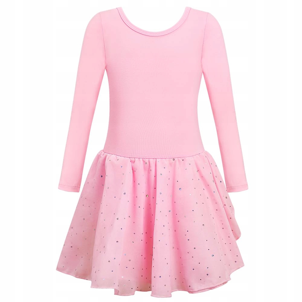 Body Baletowe ze Spódnicą Tutu Strój Baletnicy Długi Rękaw Różowy 140 cm