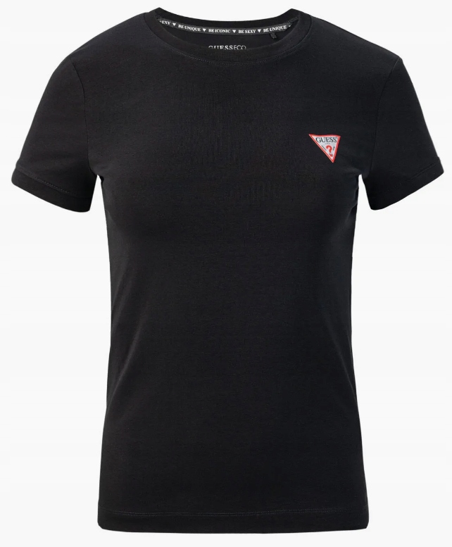 Tričko dámské tričko Guess Ss Cn Mini Triangle černé bavlněné logo Xs