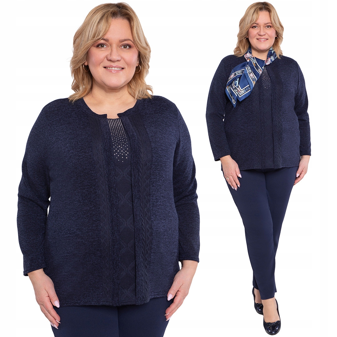 Melanžová svetrová halenka s krystaly plus size velikost 52/54