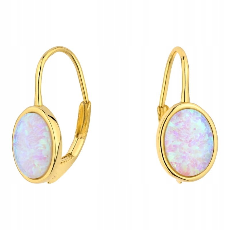 Kolczyki srebrne pozłacane bigiel opalizujący owal srebro 925 Opal