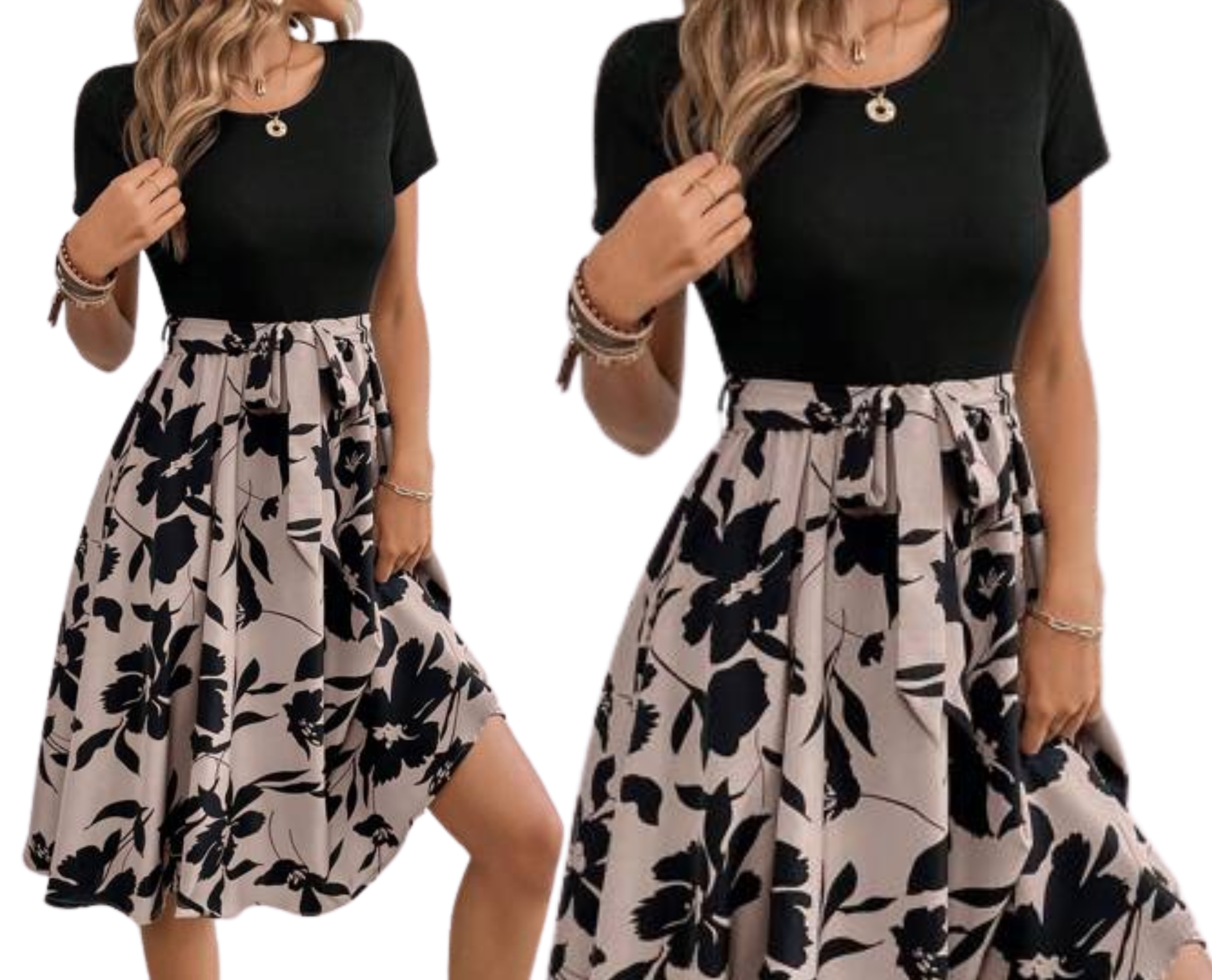 Sukienka damska midi zwiewna luźna rozkloszowana letnia wzorzysta kwiatowa