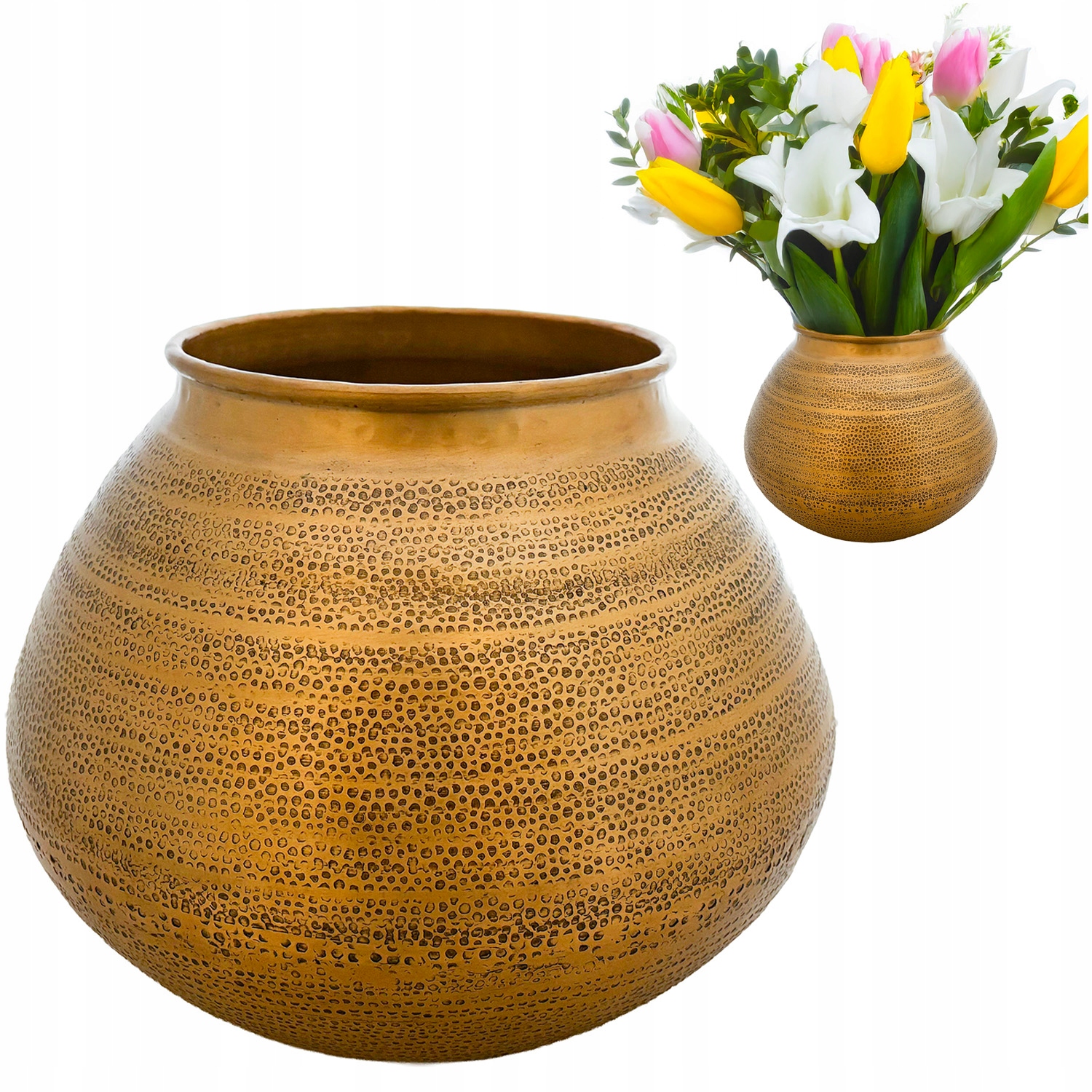 Velká Zlatá Kovová Váza Na Květiny Kytice 33 cm loft těžká dekorativní