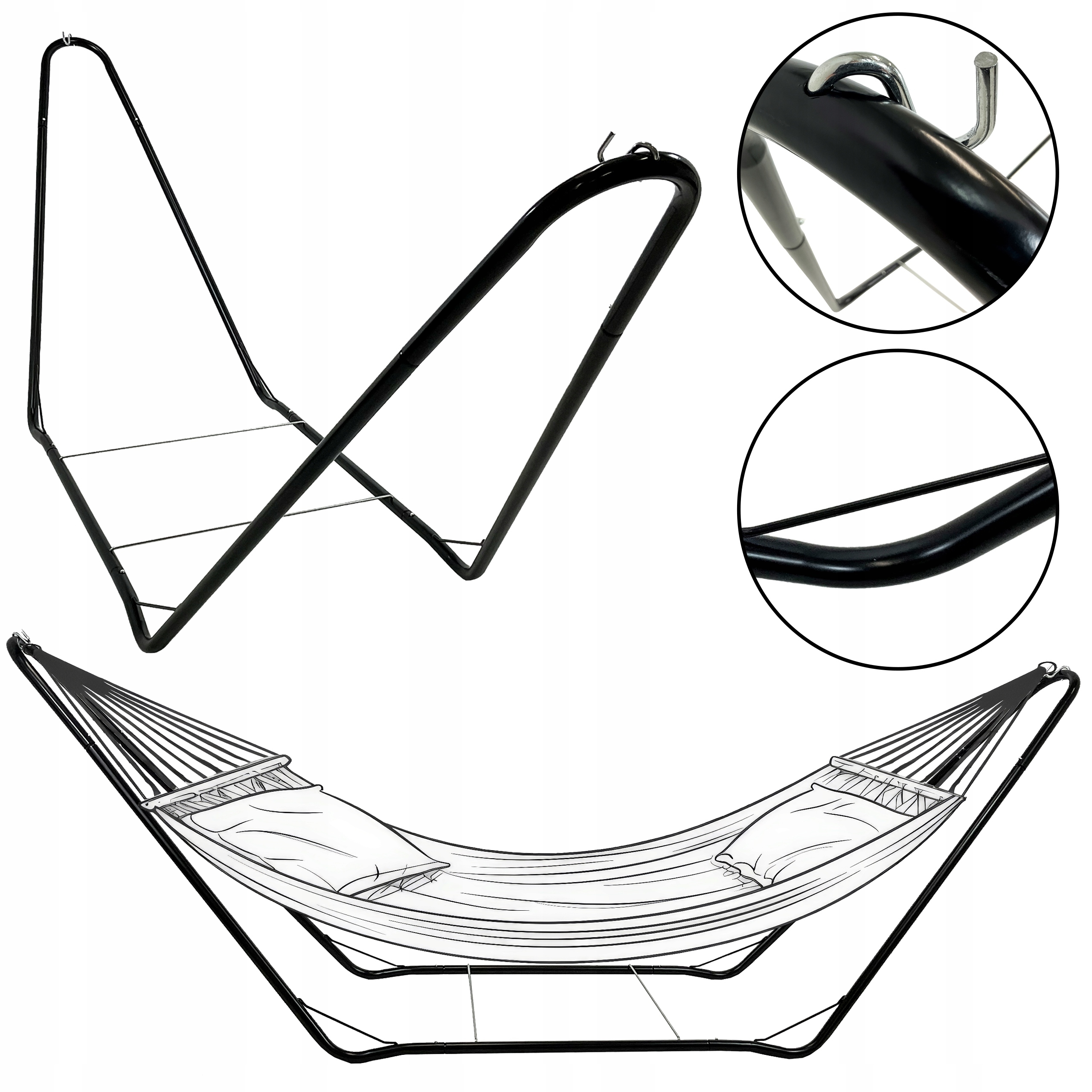 Mocny Stalowy Metalowy Stelaż Na Hamak 300x75x105 CM 150KG SH100 Czarny