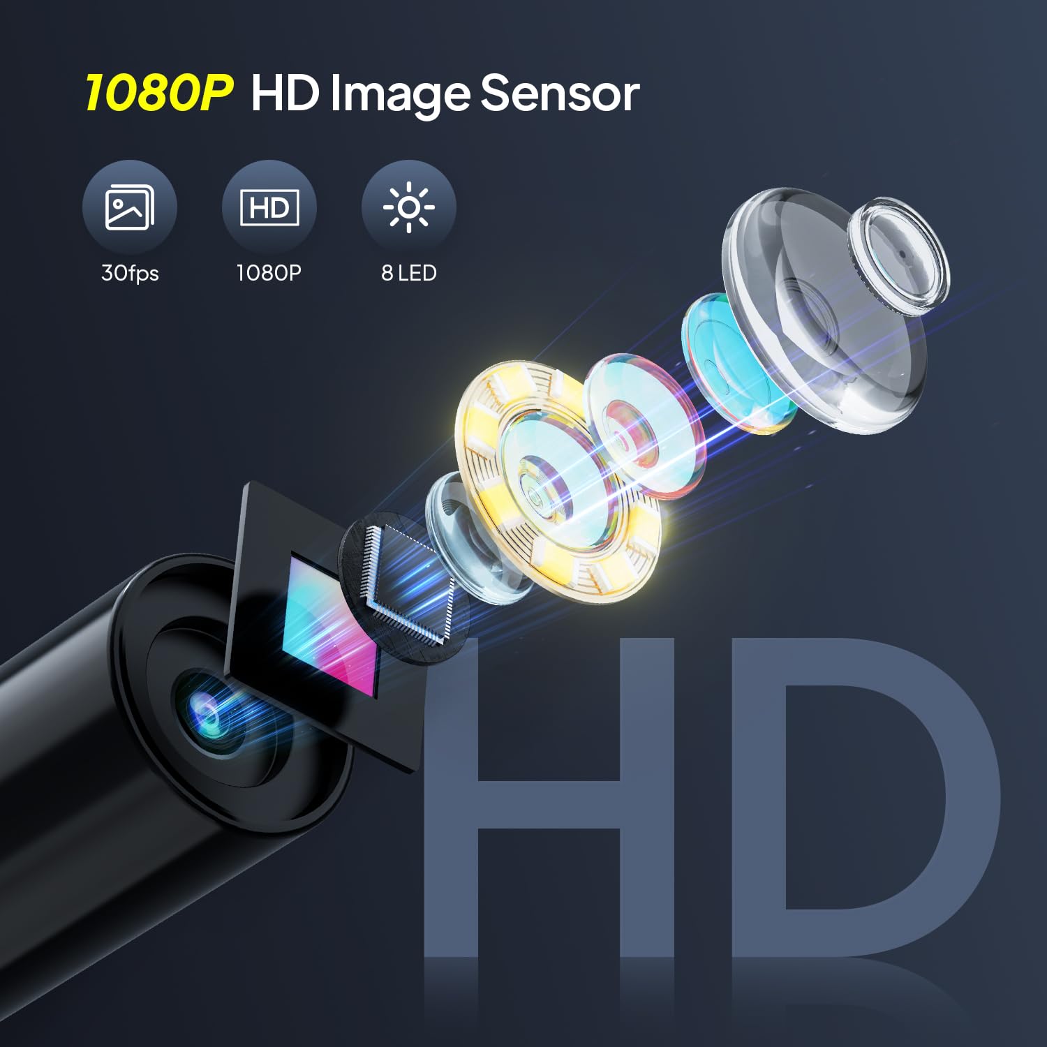 QIMIC Kamera Inspekcyjna 1080P HD 10M 8 LED IP67 Ekran 24 Cala 2000mAh — miniatura 2