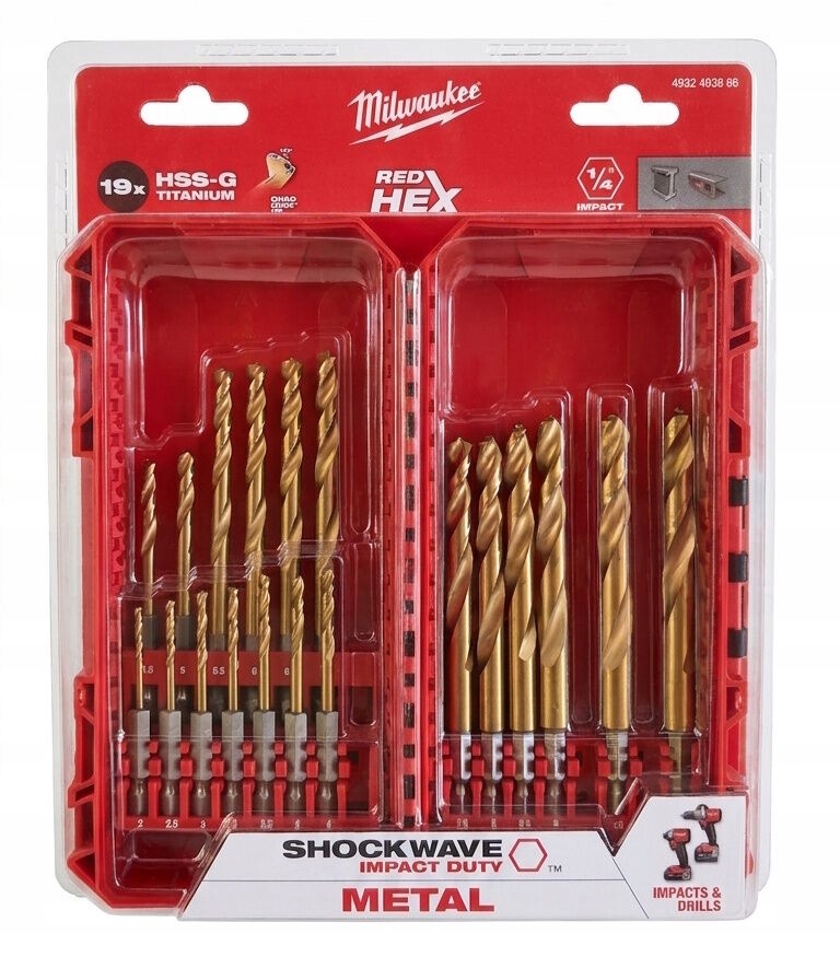 Sada vrtáků do kovu 19ks Hss-g Red Hex Milwaukee