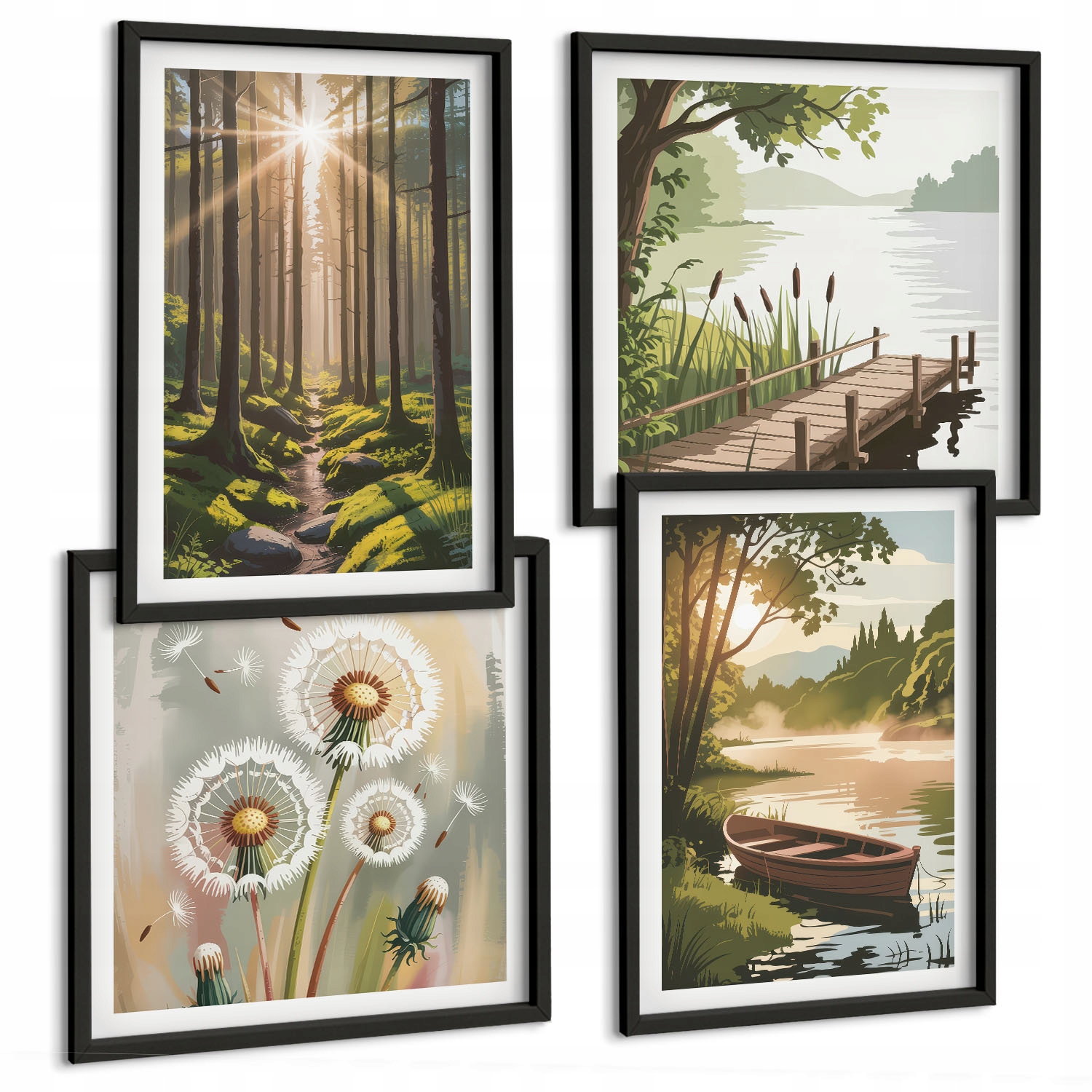 Galerie v domácím vydání Krajina lesa jezero loď 4 Částečný set