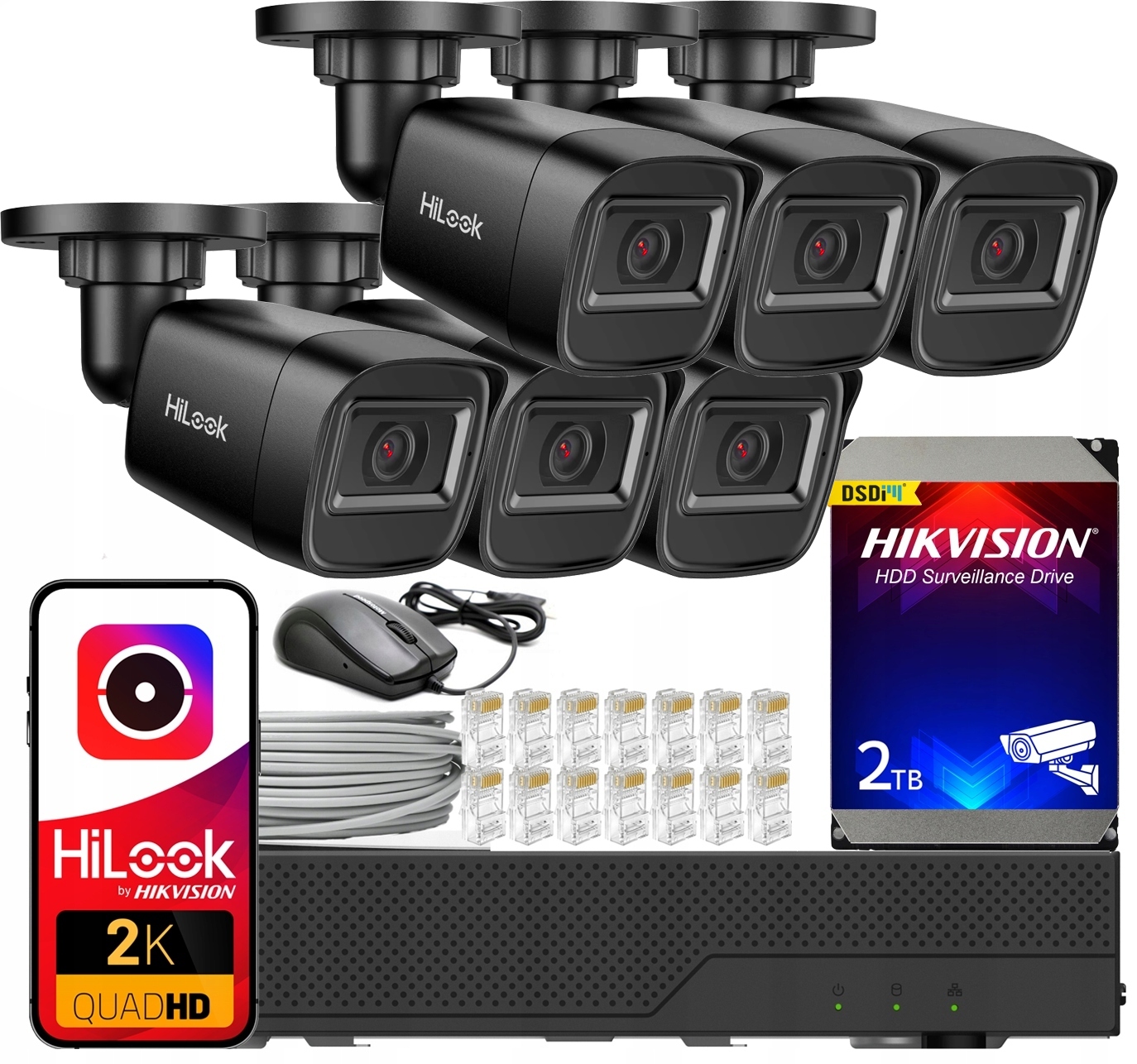 Monitorovanie Ip 4MPX 6 čiernych kamier HiLook od Hikvision PoE Externý Hdd