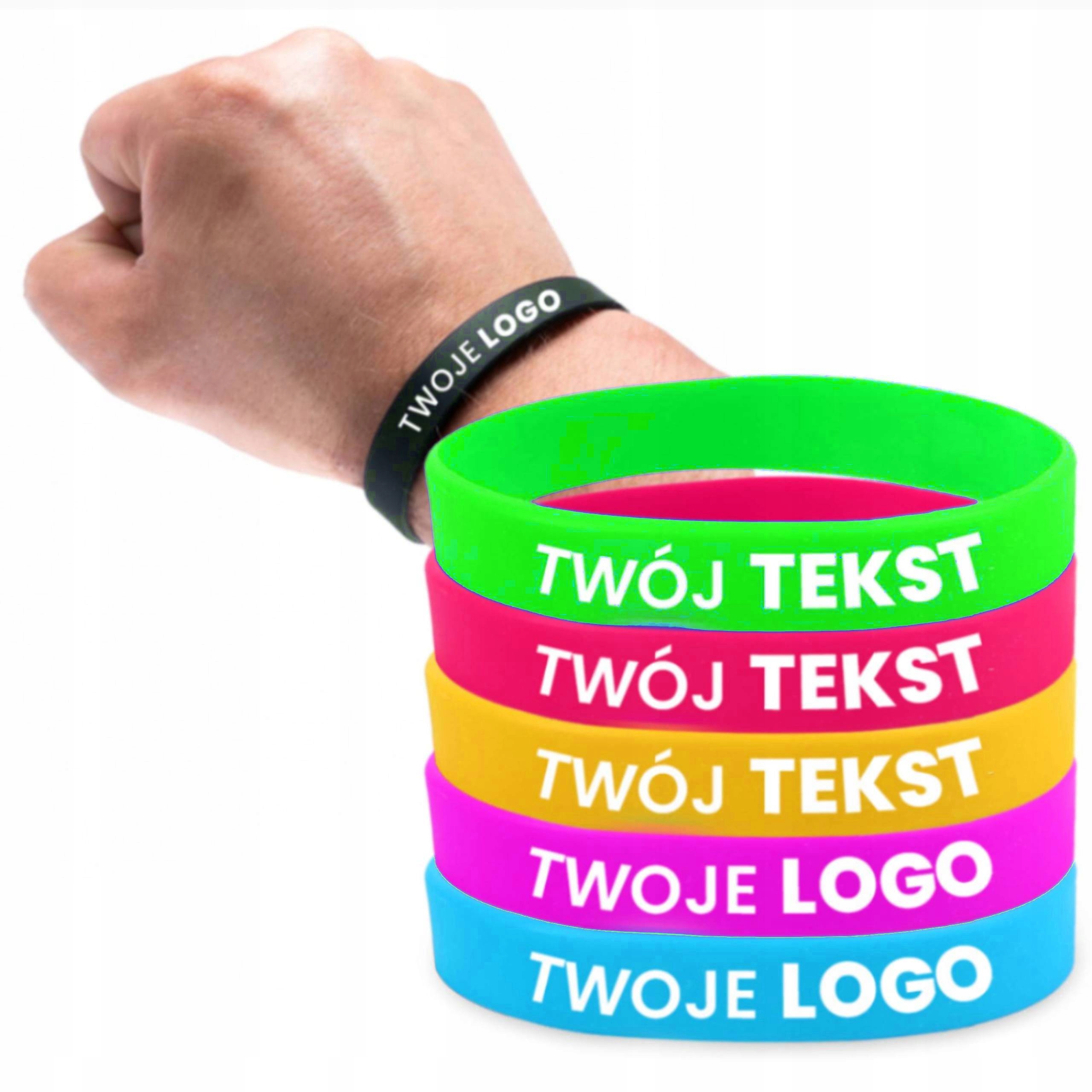 OPASKI SILIKONOWE Z NADRUKIEM REKLAMOWE EVENTOWE WŁASNE LOGO TEKST NADRUK Stan opakowania oryginalne