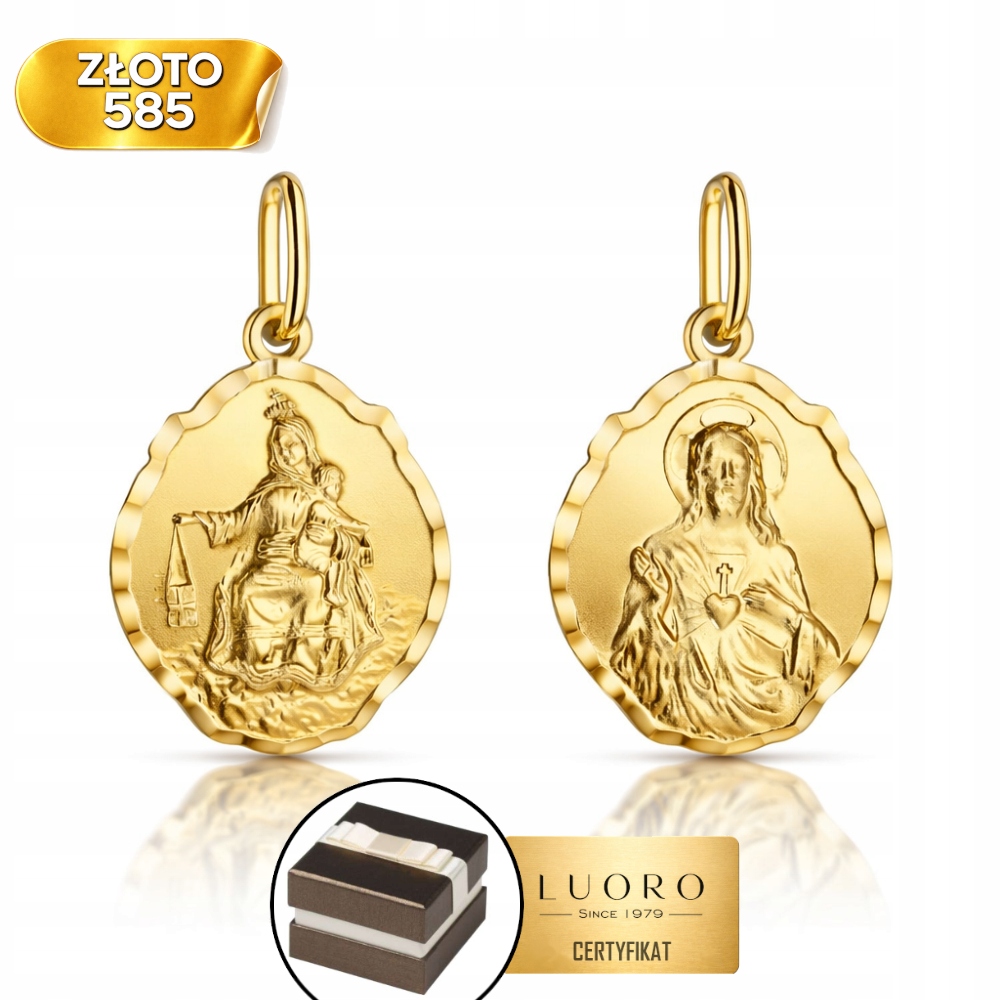 Zlatý Medailon 585 14K Škapulíř Velký Lesklý 2,7 CM Elegantní