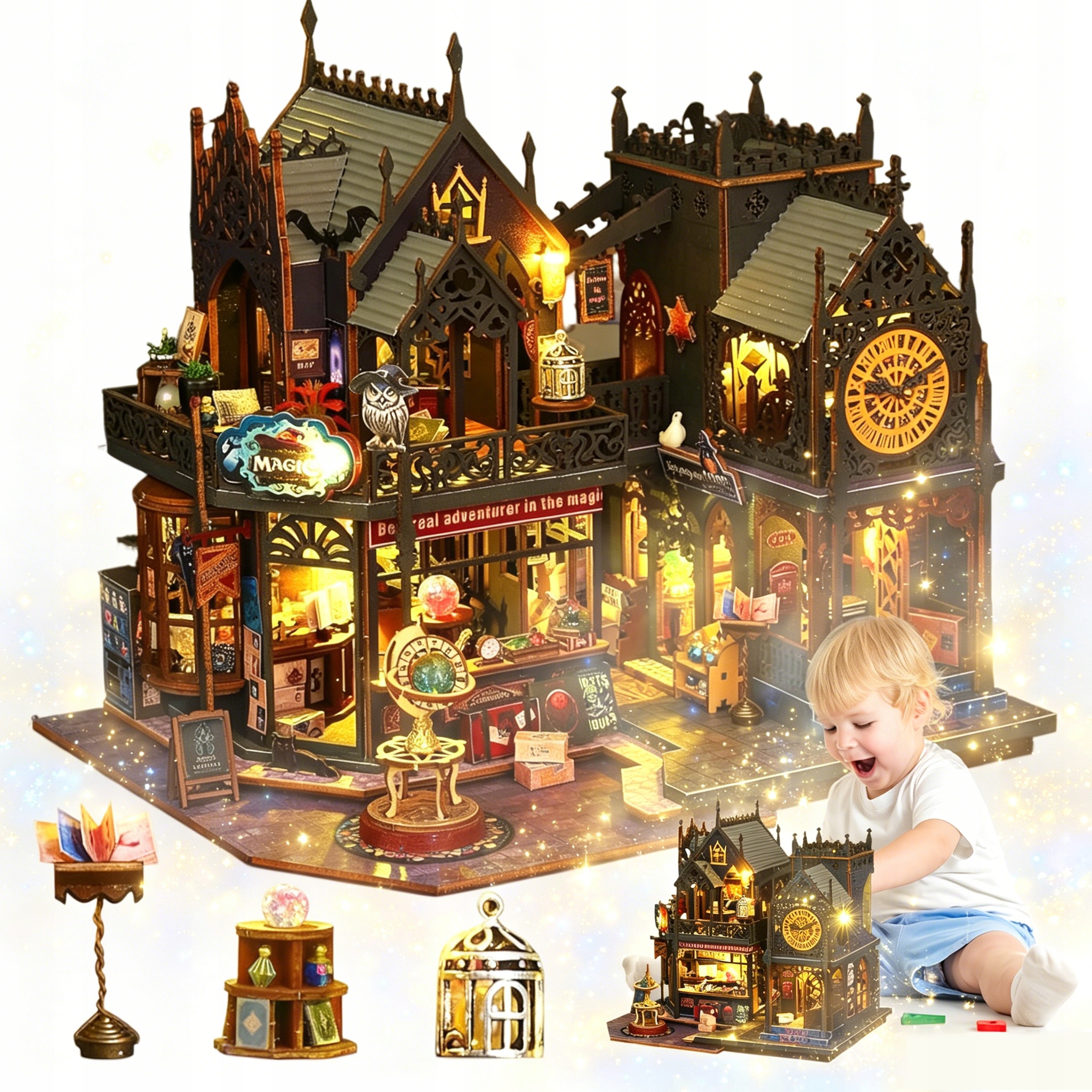 Drewniane Puzzle 3D Book Nook Podpórka Do Książek Model Do Składania Led