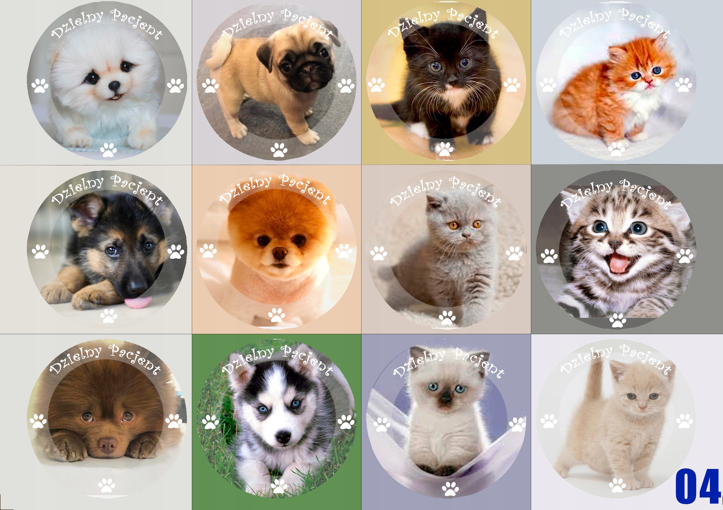 DZIELNY PACJENT naklejki dla dzieci 48 szt 4,5 cm wzory