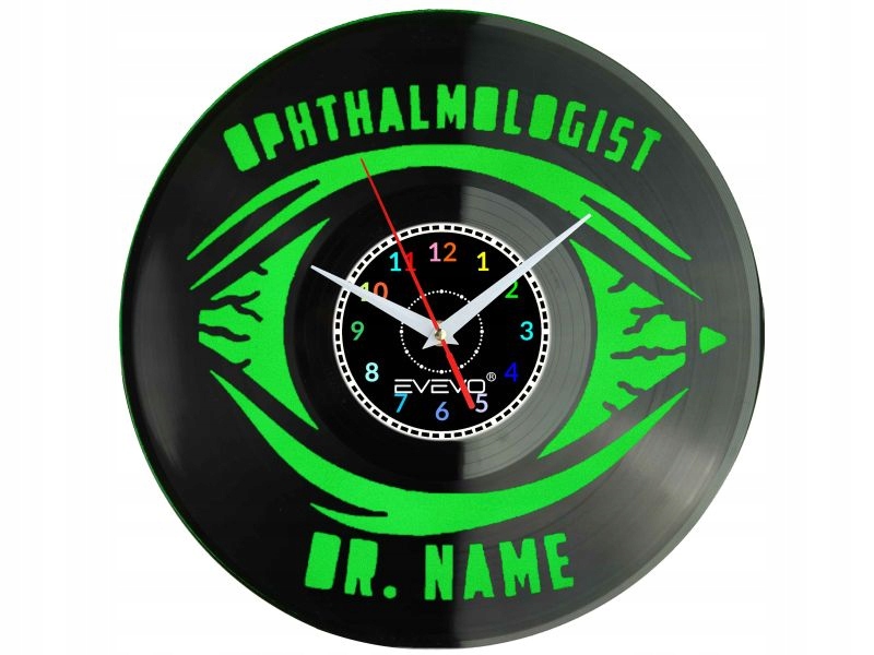 Hodiny Očního Lékaře Oftalmolog Nástěnné Hodiny Fluorescenční Pozadí Deska V