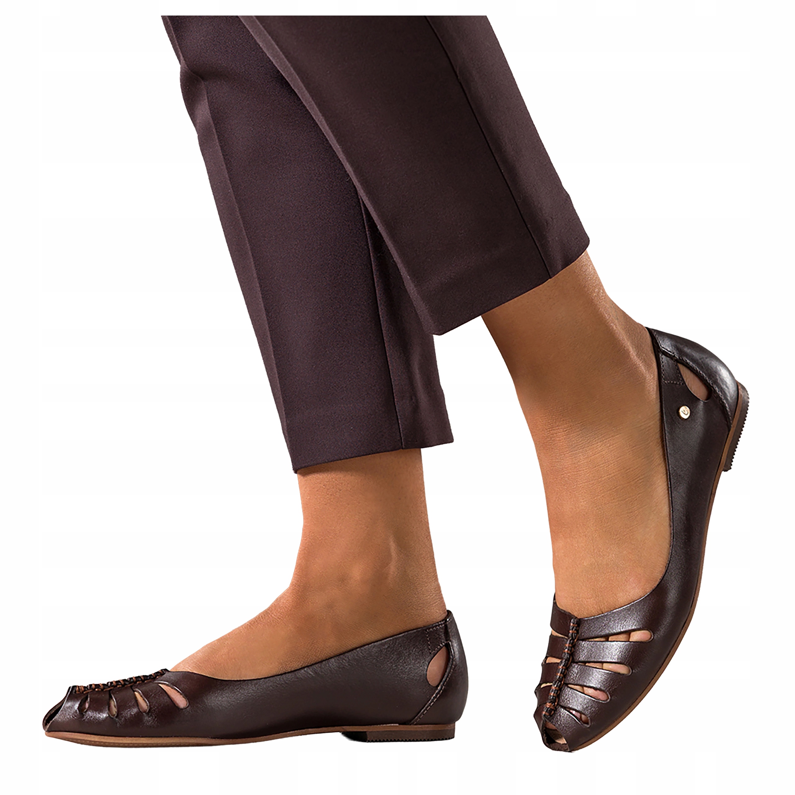 Baleríny Čokoládové Dámské Ažurové Odkryté Koženkové prsty Polské vel. 38