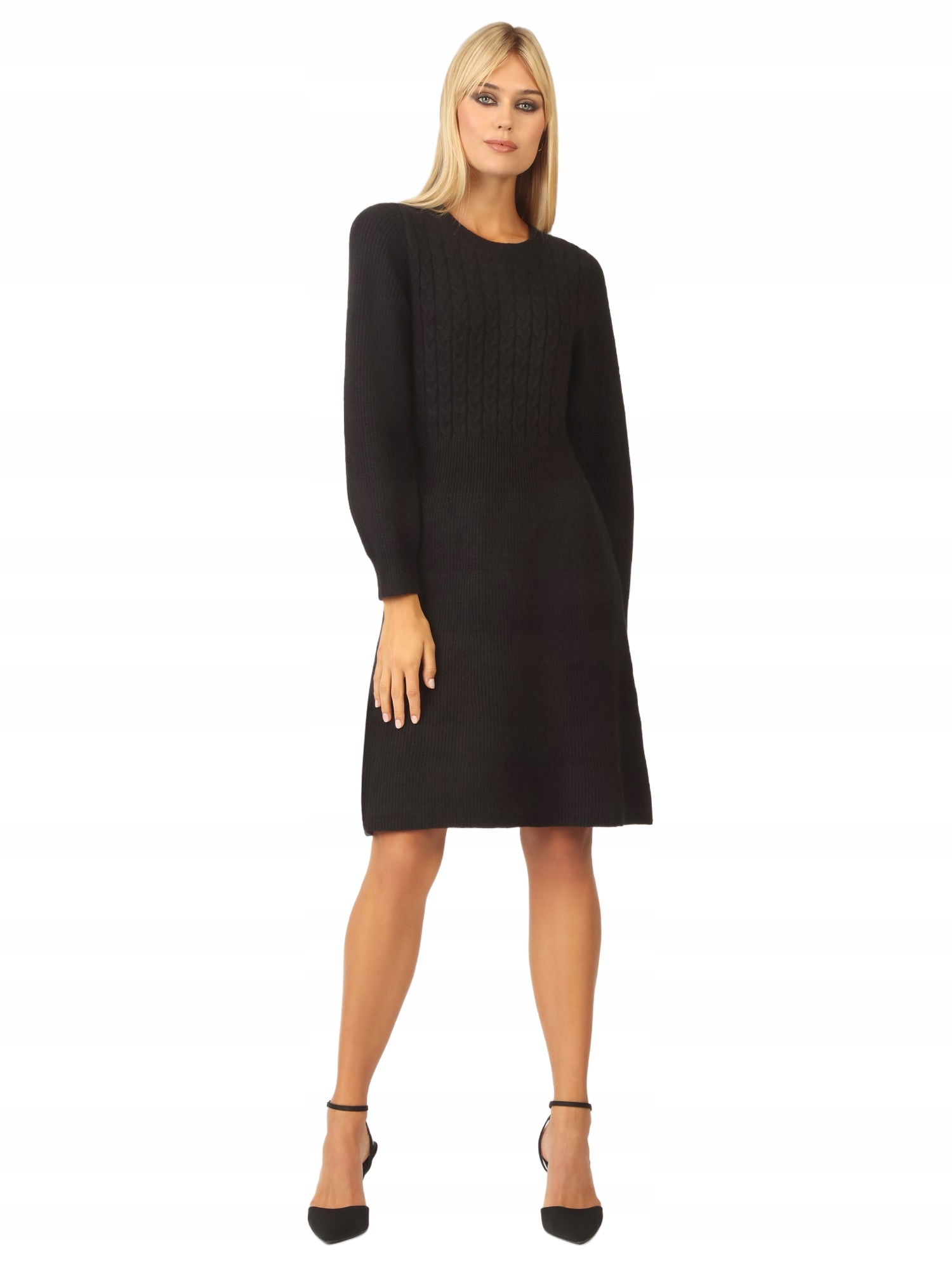 Apart Fashion Černé Šaty S Pleteným Vzorem A Kulatým Výstřihem 46 6FA