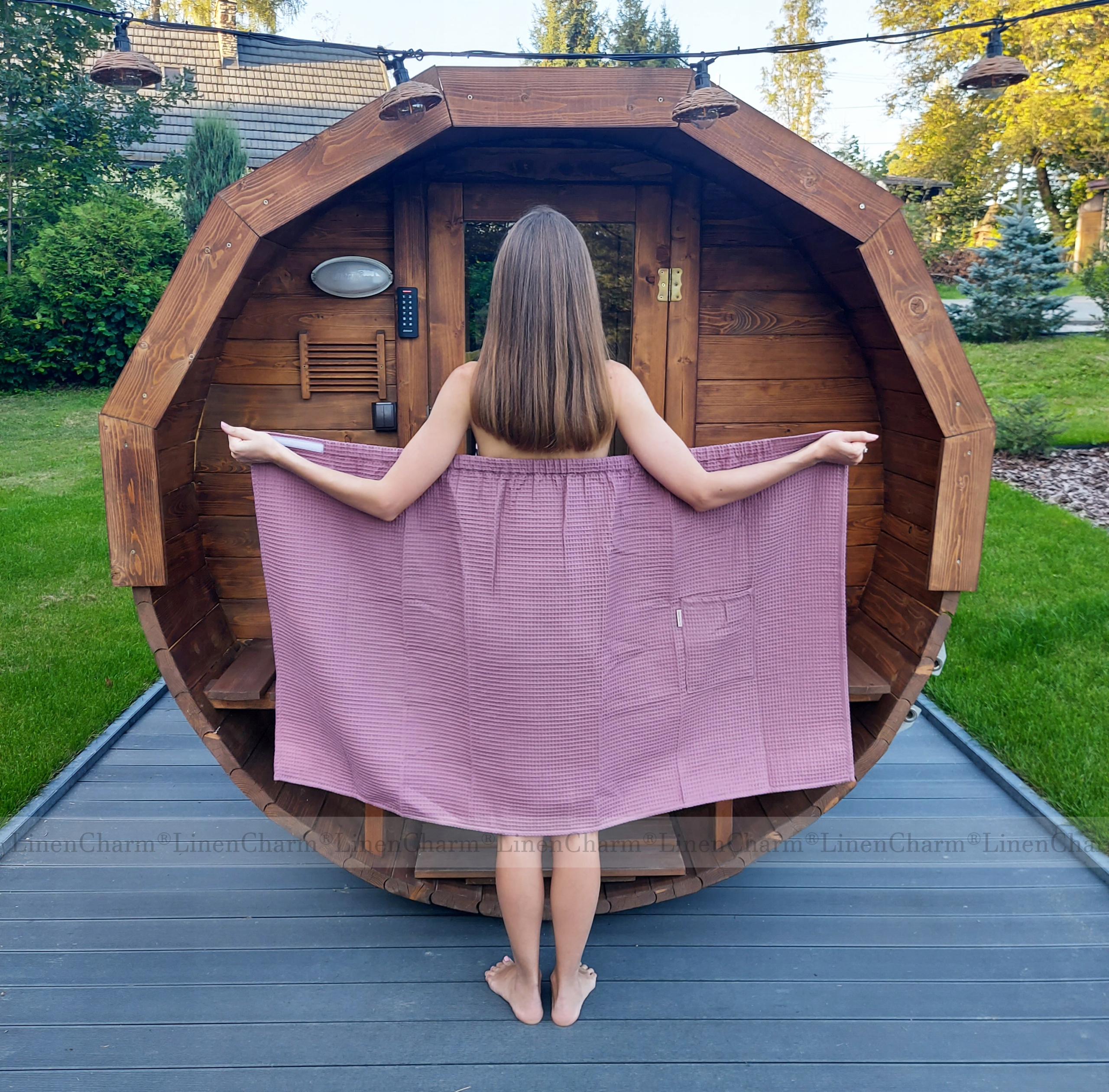 Pareo Do Sauny Dámský Ručník Do Sauny Spa Do Bazénu Wafel Starý Růžový 3XL/4XL