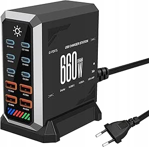 Stacja Ładowania Usb C 660W, Hub z 8 Portami
