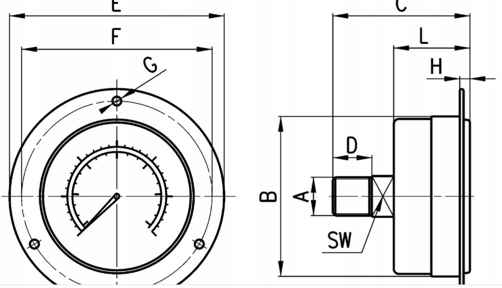 Manometr tablicowy panelowy 0-10 bar GZ1/8 Kod producenta PB-10-1/8