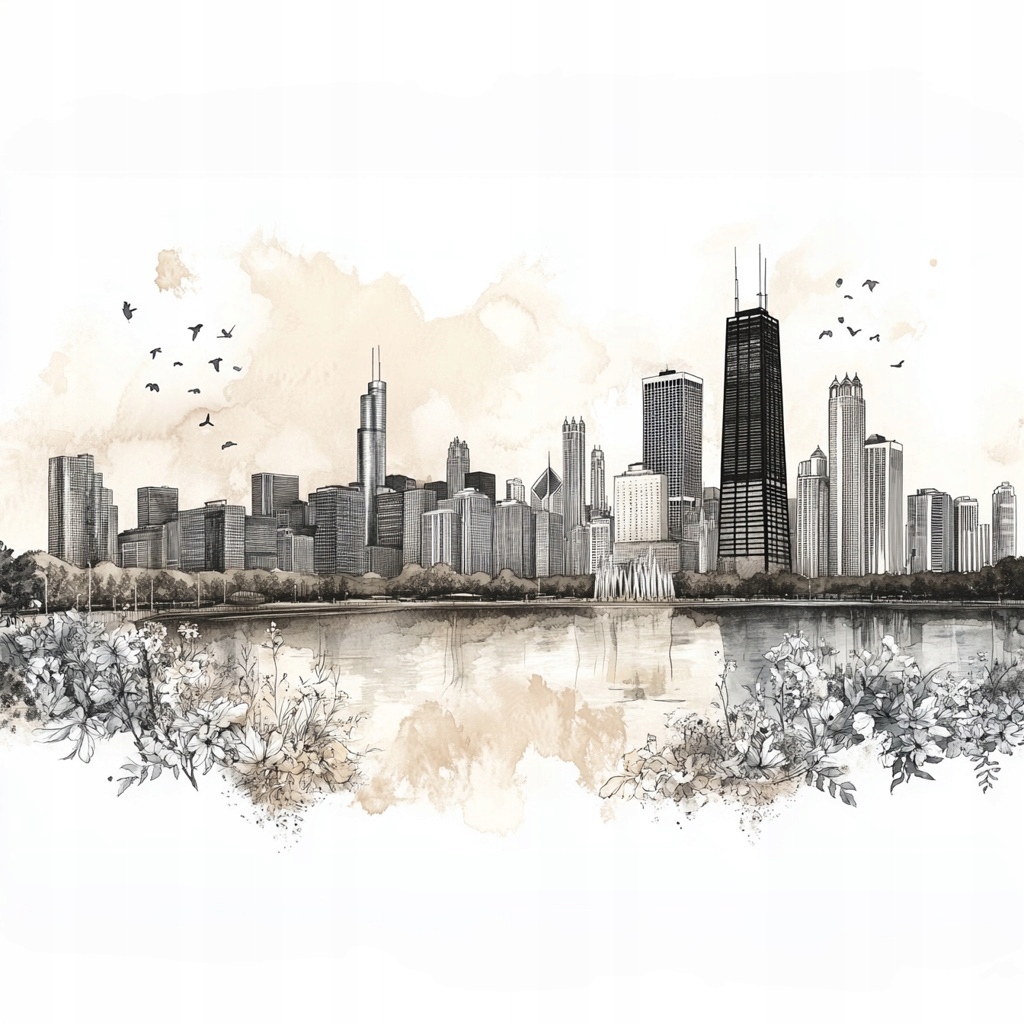 Obraz Na Plátně Canvas Město Panorama Chicago Willis Tower Skica 80x80