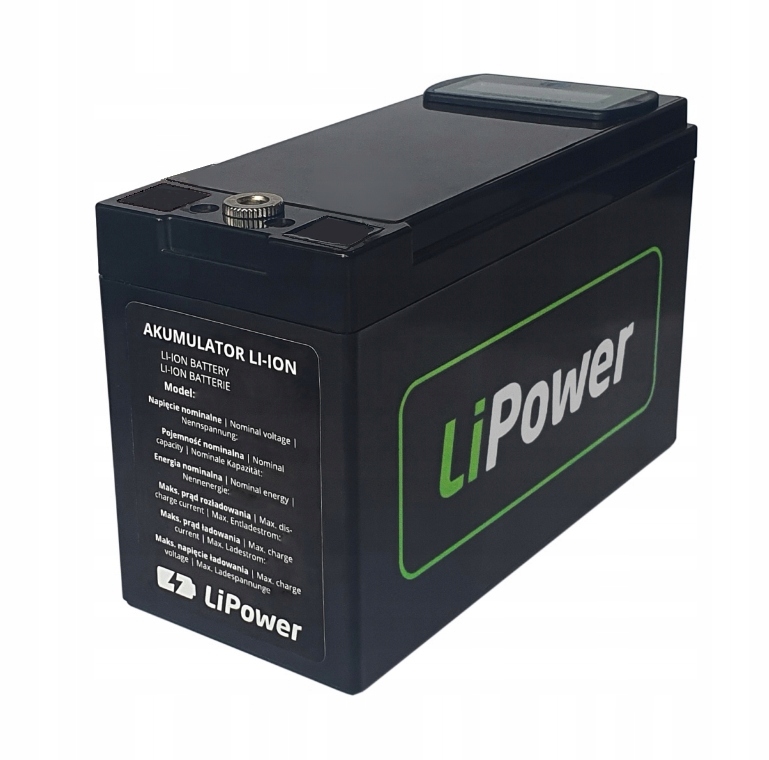 Akumulator Li-Ion LiPower 12.5Ah 12V do misia pudełko wyświetlacz z ład. 2A