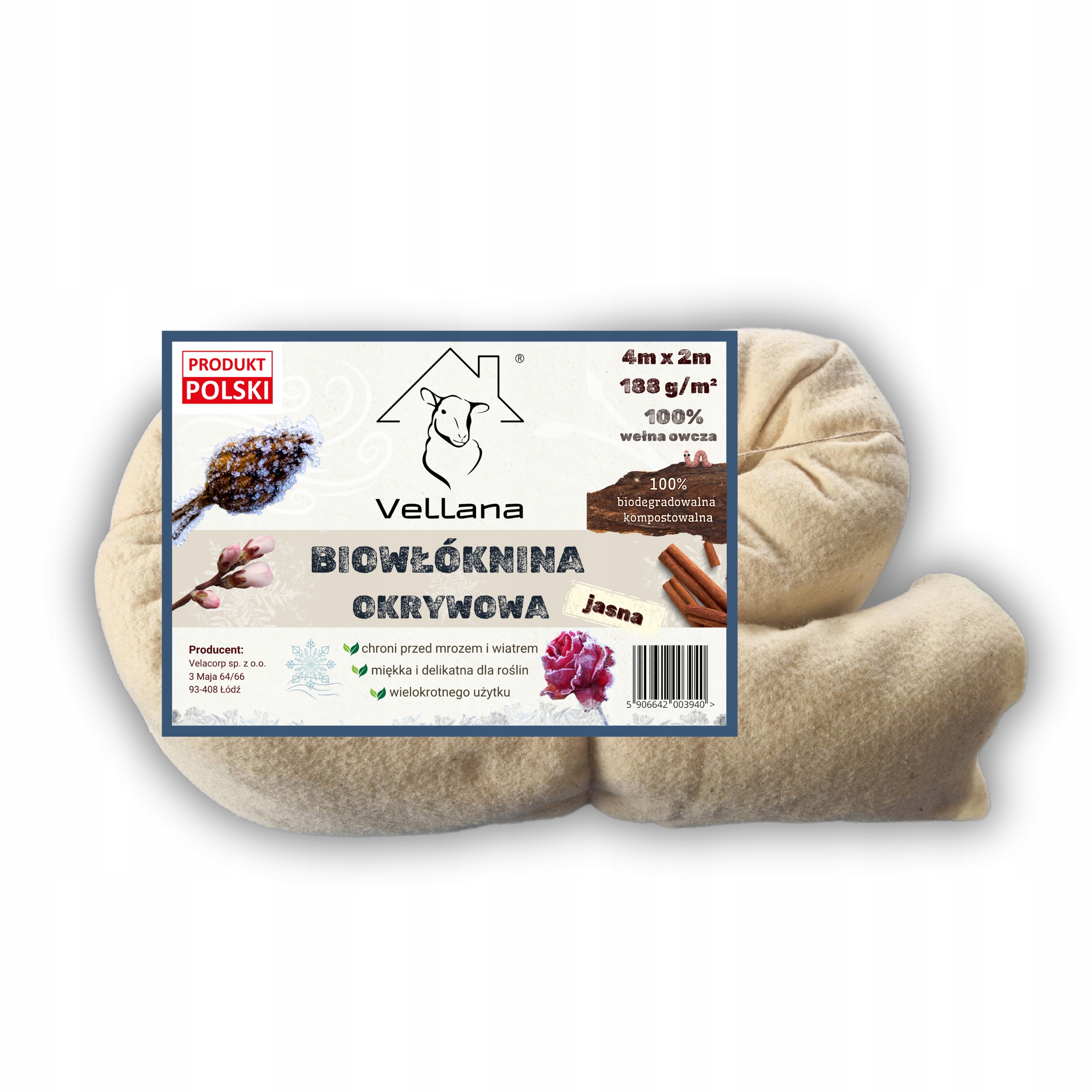 Vellana Biowłóknina Okrywowa 4m x 2m 188g 100% Wełna