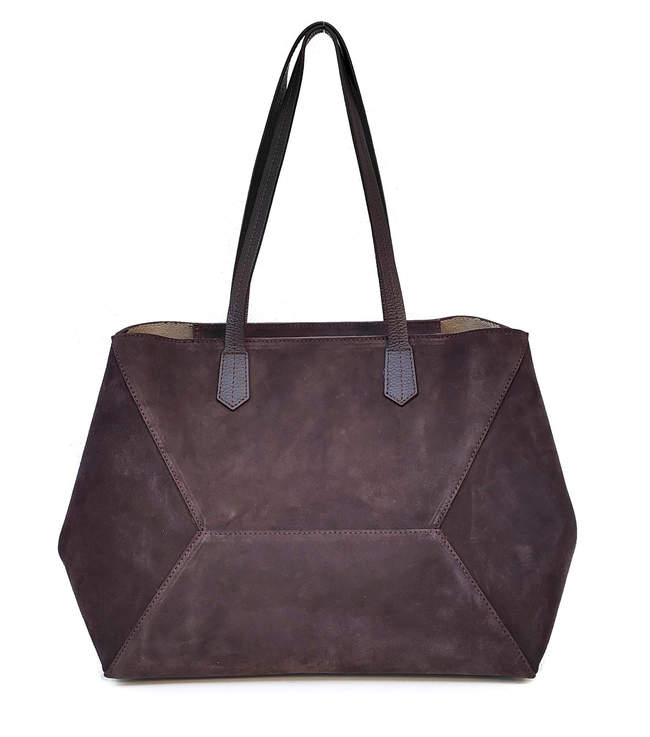 Kabelka shopper ze semiše Vera Pelle, čokoládová