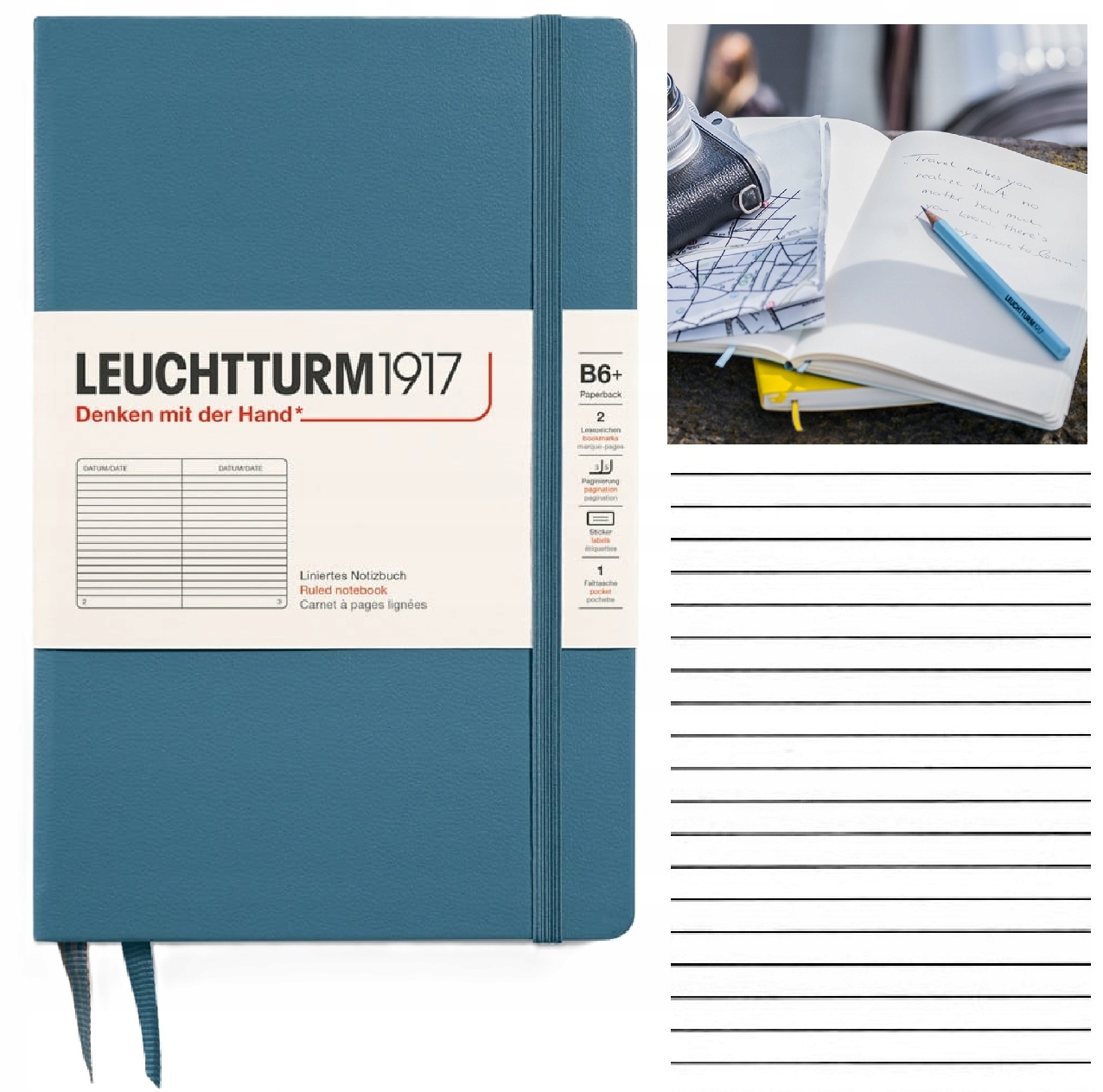 LEUCHTTURM1917 Notatnik Notes B6 Linia twardy brulion w linię Stone Blue
