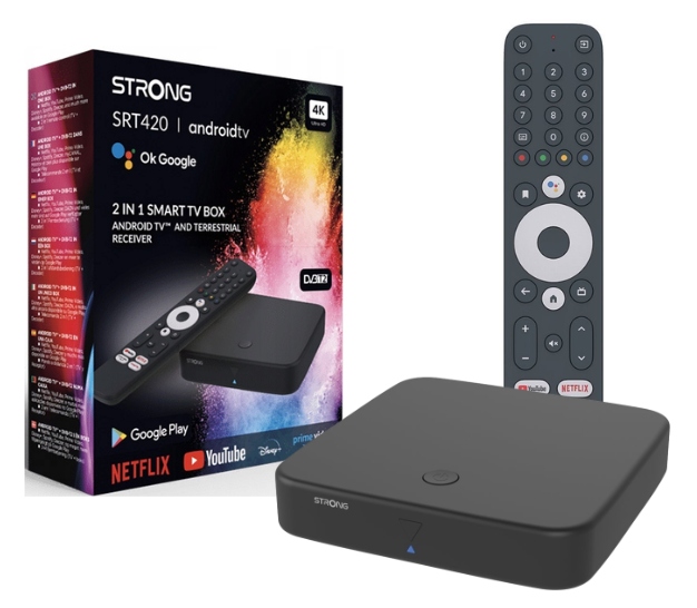 Multimediálny prehrávač Strong Srt 420 DVB-T2 Android Tv Smart 4K Wi-Fi