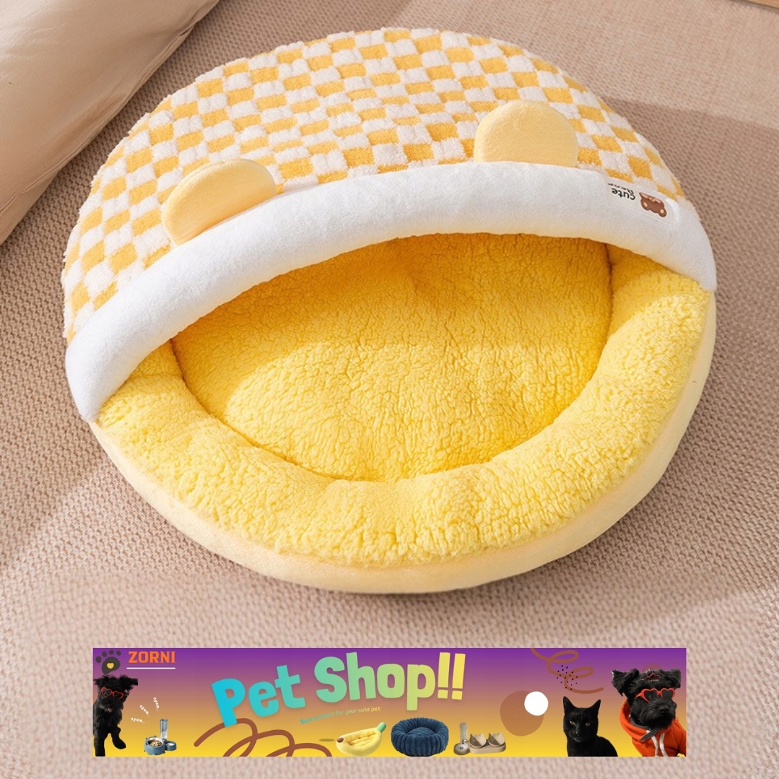 Pelíšek pro kočky Plyšová budka Domeček Potah L 65x65x10 cm