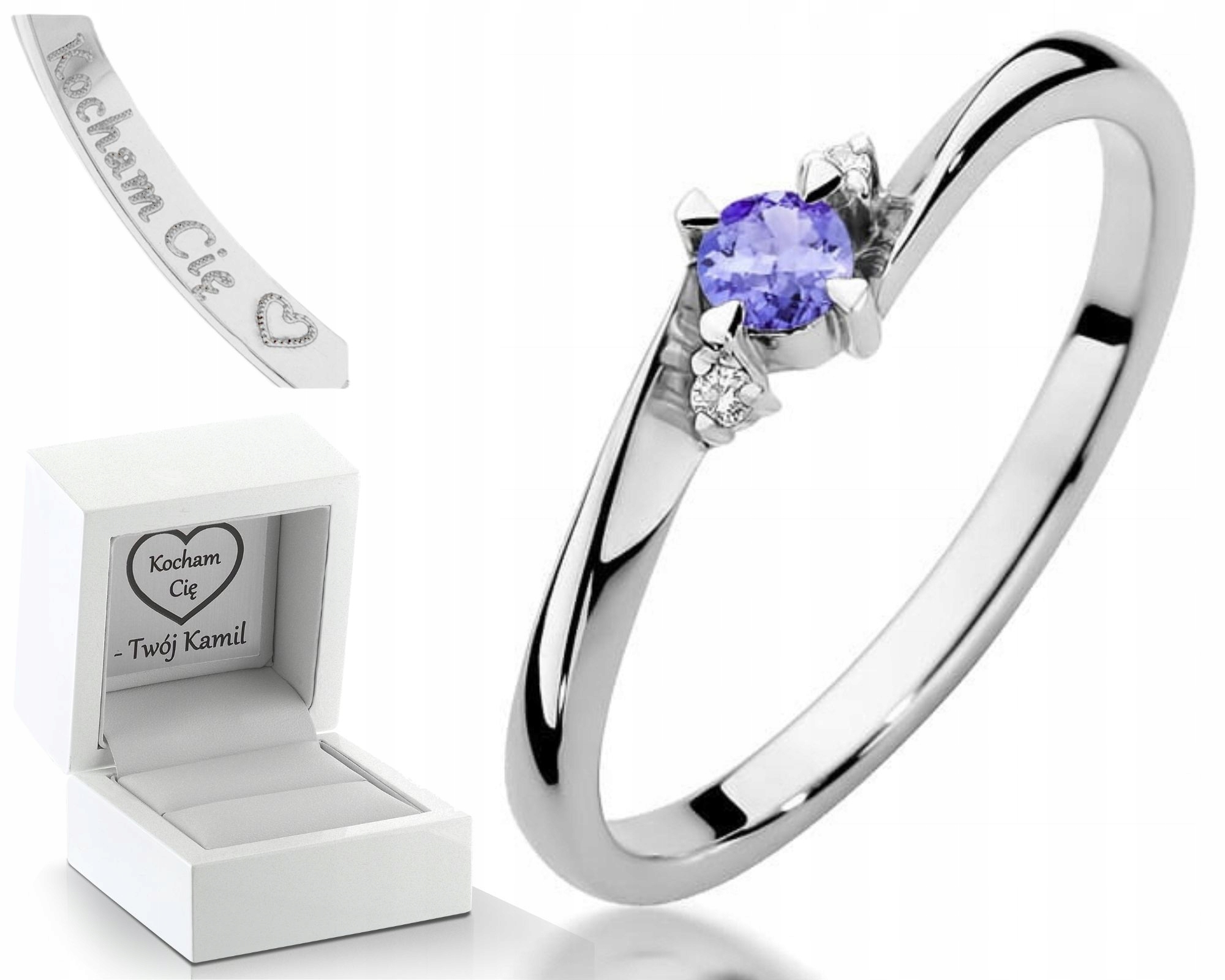 Zásnubní Prstýnek Tanzanit Bílé Zlato Gravírování 585 Dárek