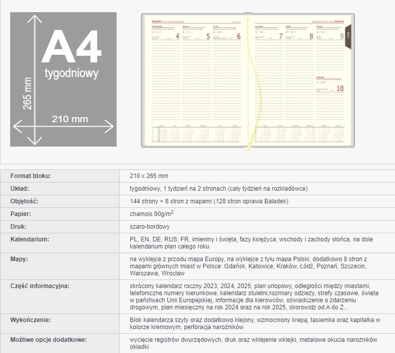 KALENDARZ A4 TYGODNIOWY 2024 TERMINARZ VIVELLA NIEBIESKI Kod producenta a4tbm24