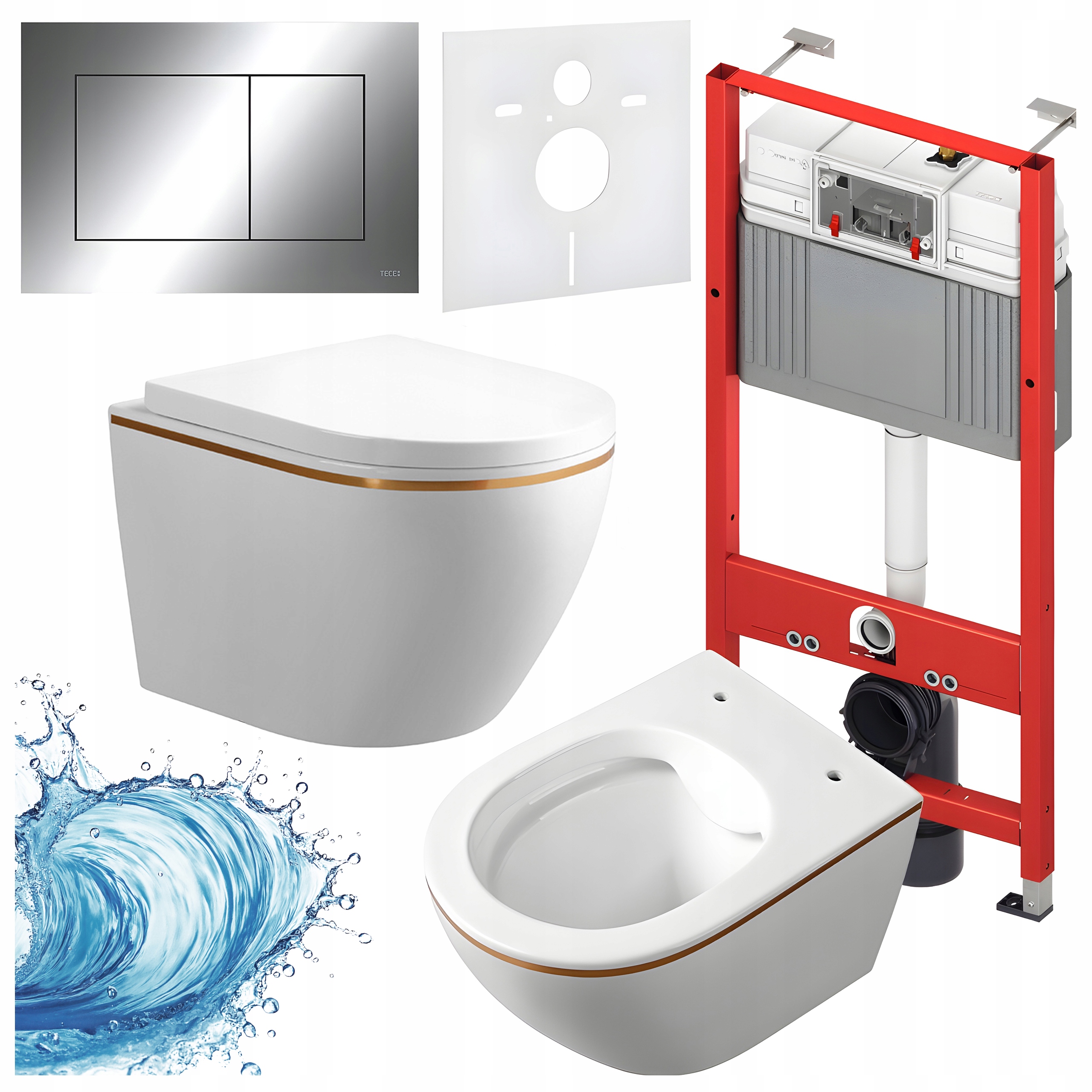 Zestaw Podtynkowy Wc Stelaż Tece Miska MIZU-WH-GL-RIM-02 Przycisk Chrom