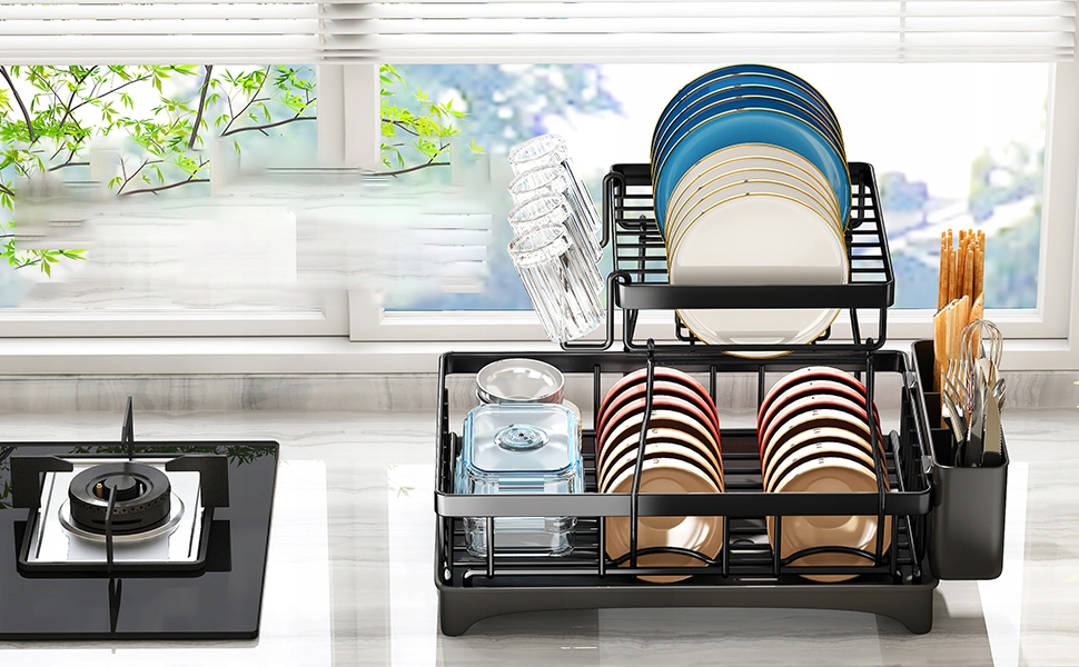 SUSZARKA DO NACZYŃ OCIEKACZ Z ODPŁYWEM DWU POZIOMOWA 44x31x33 CZARNA Długość (cm) 42