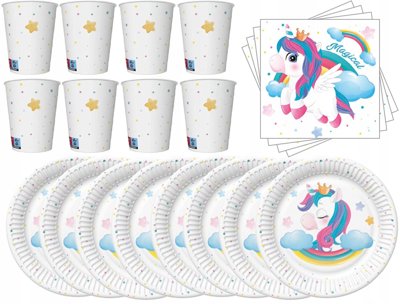 Zestaw Talerzyki Kubeczki Serwetki Magiczny JEDNOROŻEC Unicorn Urodziny