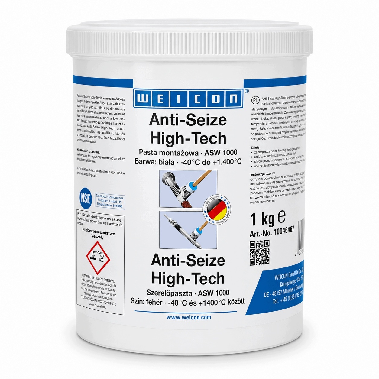 Weicon Anti-Seize High-Tech montážna pasta bez kovu 1 kg Nsf H1