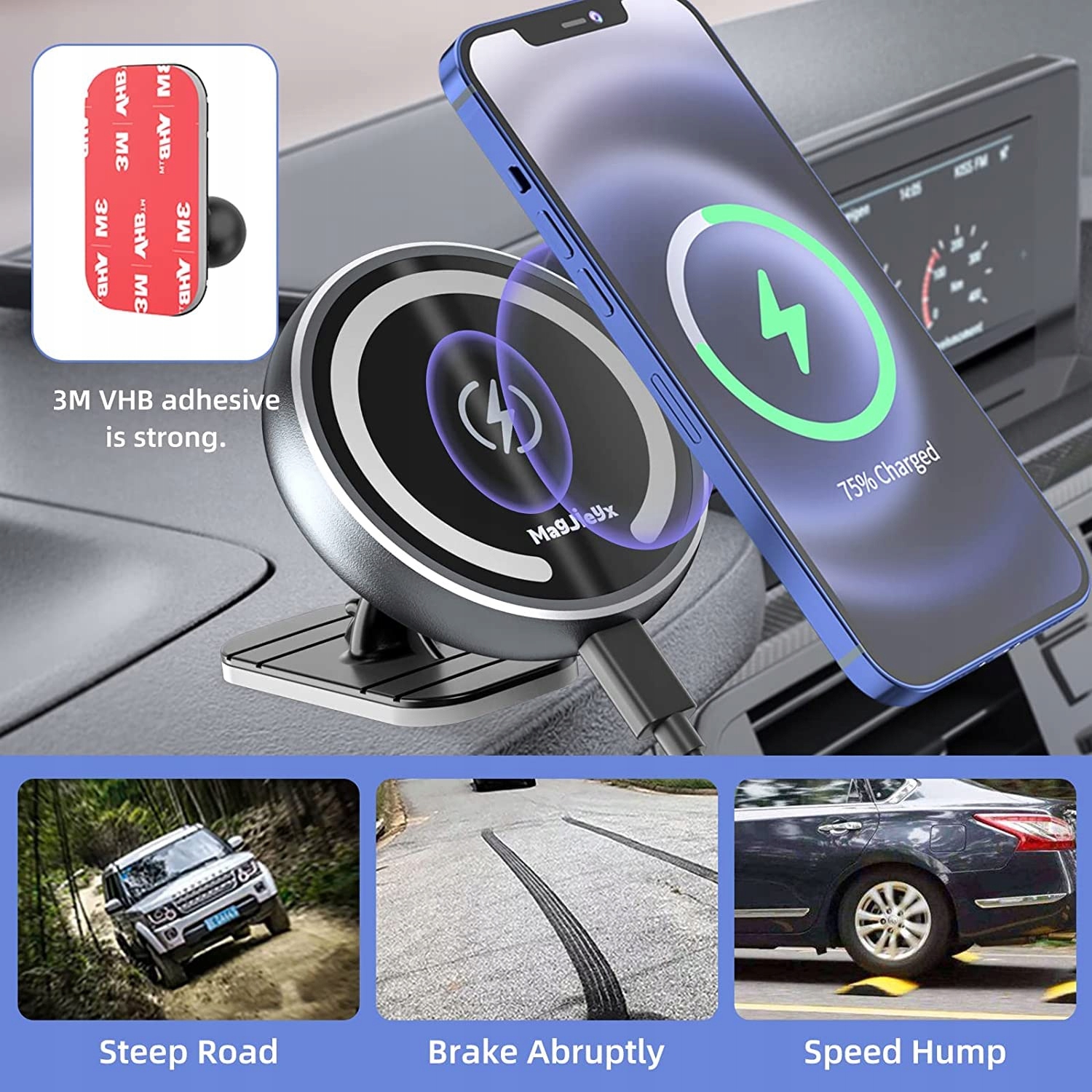 MAGJIEYX Magnetyczny Uchwyt Samochodowy MagSafe 15W do iPhone 16-12 — miniatura 5