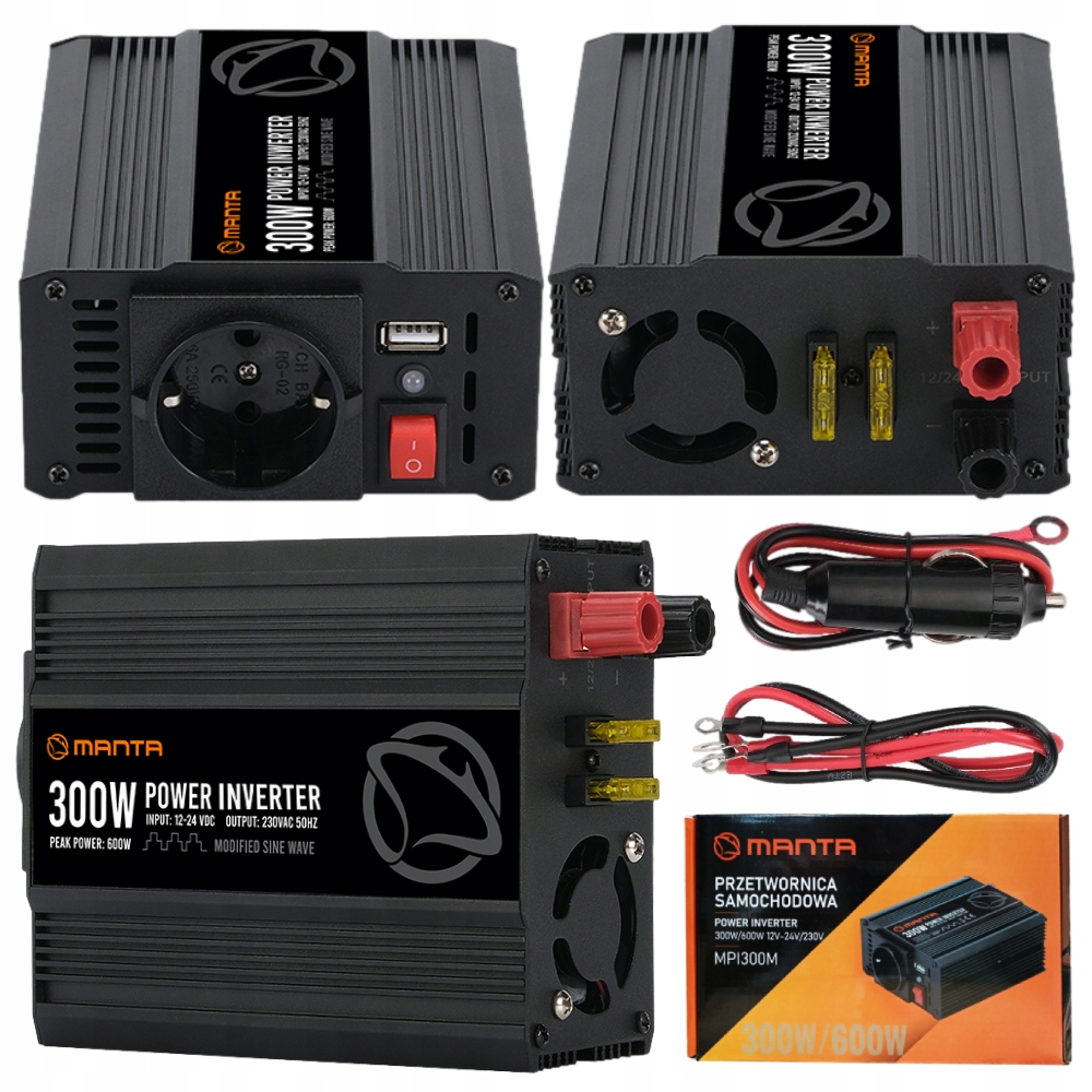 Przetwornica 12v 24v 230v Samochodowa Inwerter 300W 600W Usb Zabezpieczenia