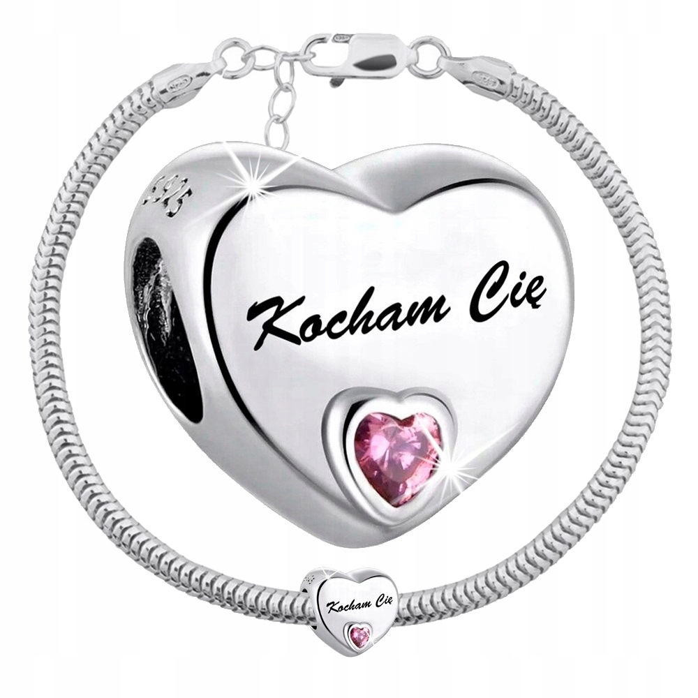 

Charms Kocham Cię Bransoletka Zestaw Serce 925