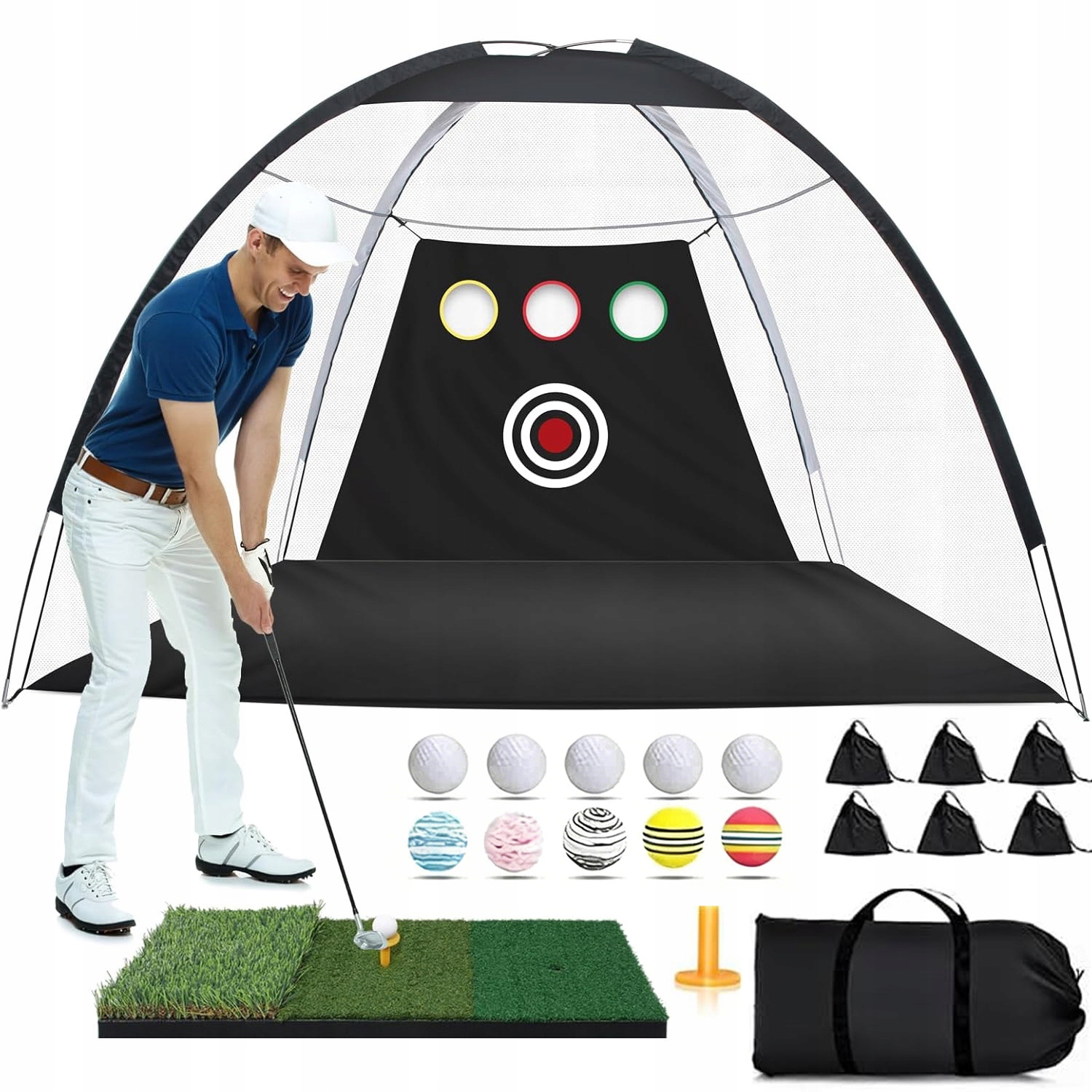 Sieć Treningowa Golf 3X2M – Do Ogrodu, Domu, Szybki Montaż, 10 Piłek