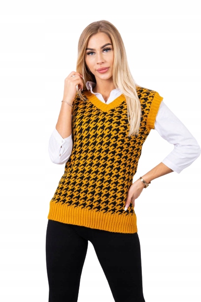 

Kamizelka sweter bezrękawnik wełniana w pepitkę