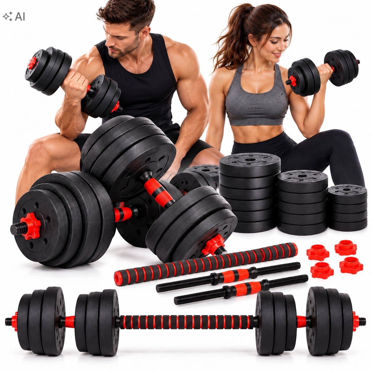 Hantle Regulowane 2x20kg Zestaw 40kg Sztanga Obciążenia Ciężarki Fitness