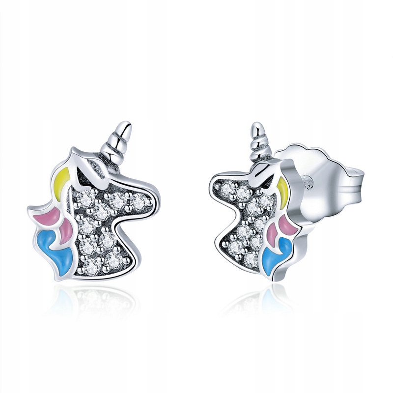 

Piękne srebrne kolczyki Unicorn Jednorożec S925