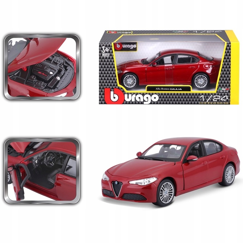 Alfa Romeo Giulia 1:24 model Bburago 18-21080 Baterie 1,5AA 5SZT