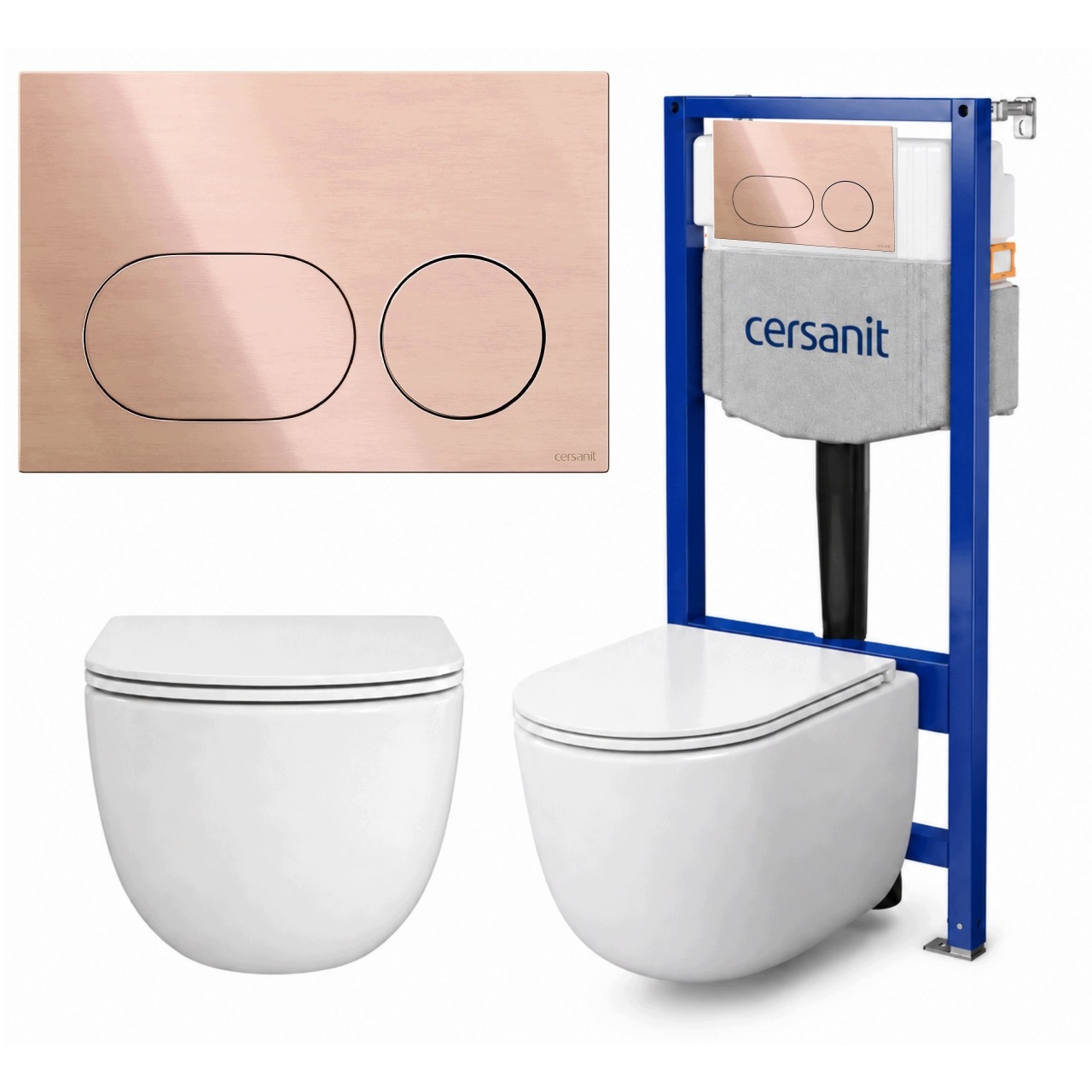 Cersanit Sada 4v1 Rám Aqua 50 Wc mísa Remo tlačítko měď kartáč