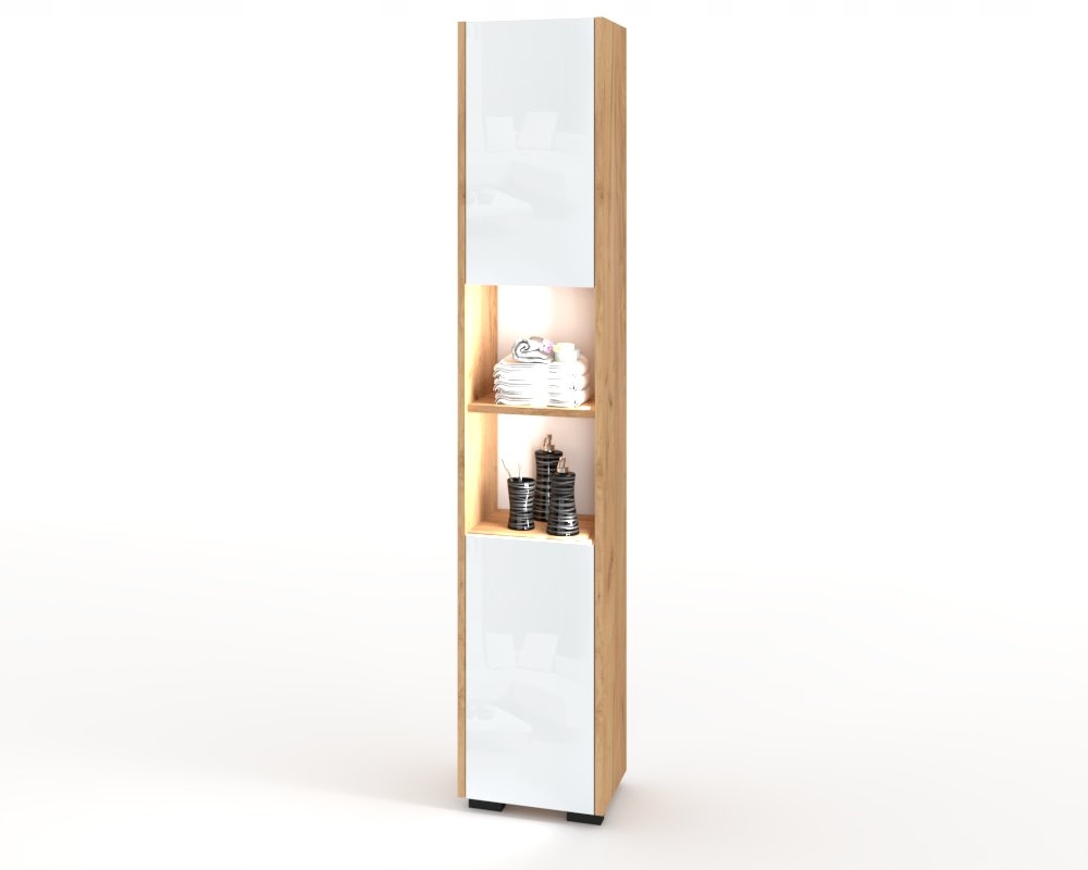 Koupelnový sloupek Stojící koupelnová skříňka Pawlacz Craft Bílý Lesk Led