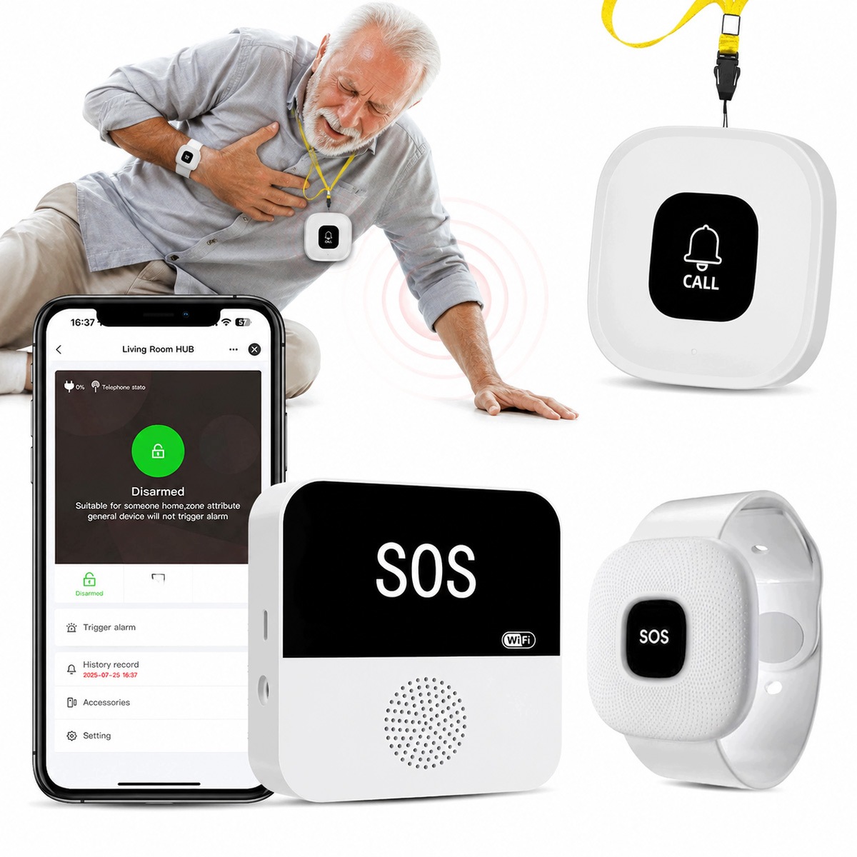 Dzwonek Alarm Przycisk Alarmowy Bezprzewodowy Senior Osób Starszych Chorych