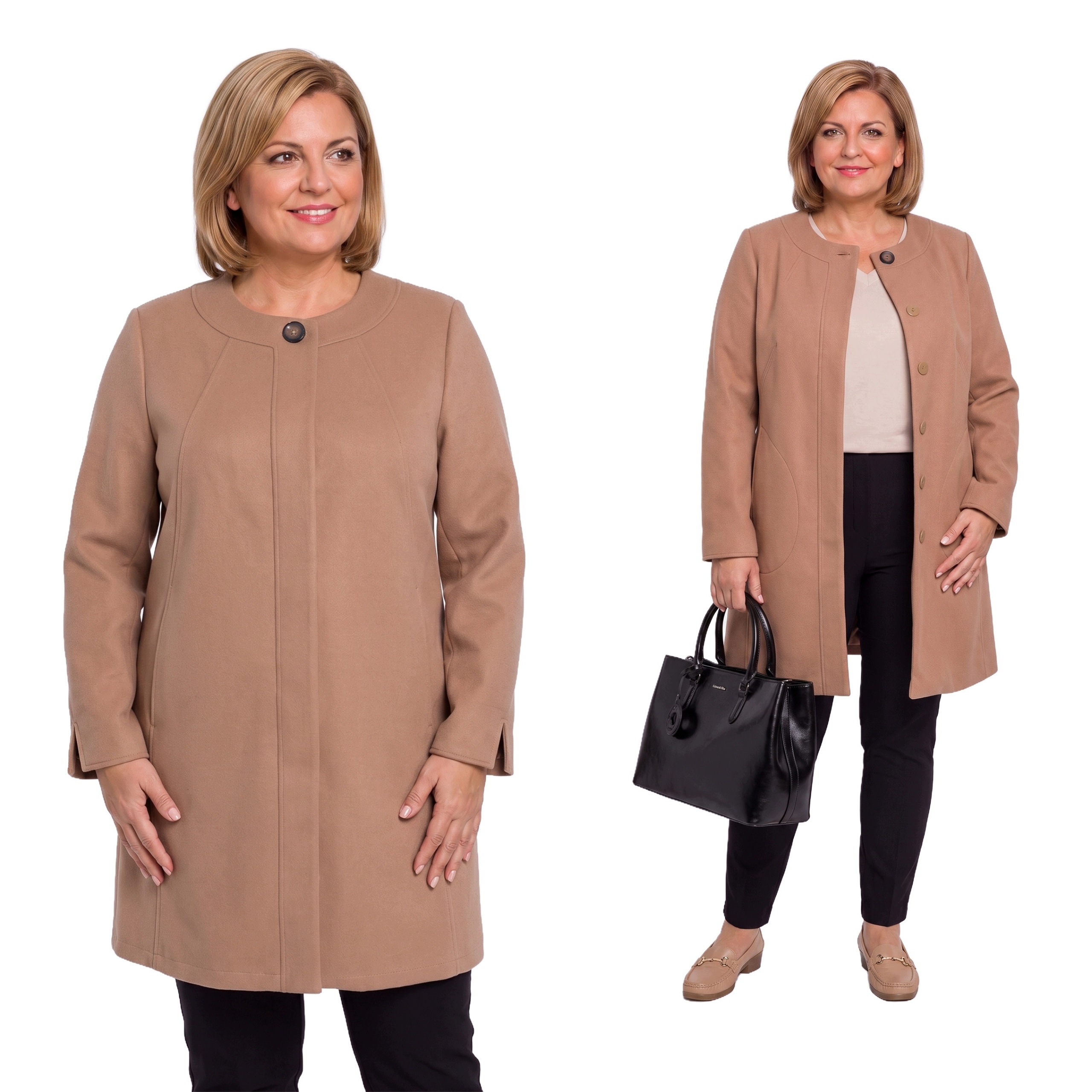 Světle hnědý kabát plus size velikost 50