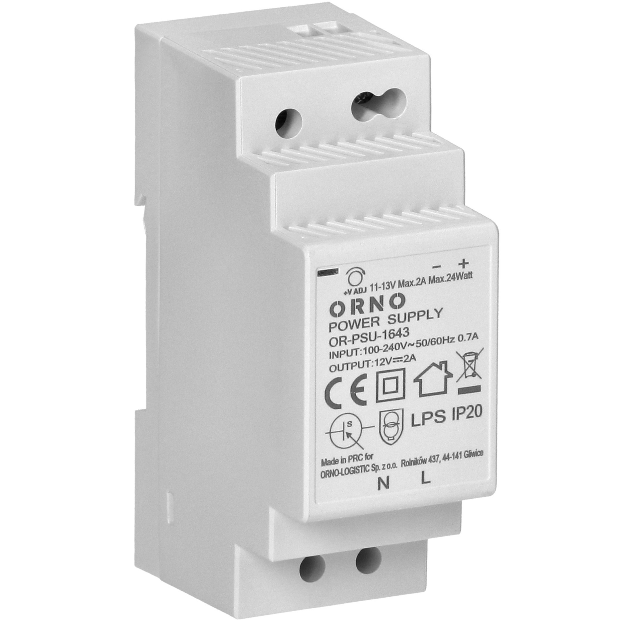 ZASILACZ NA SZYNĘ DIN 12V 2A 24W DO DOMOFONU WIDEODOMOFONU CCTV 2 MODUŁY Model OR-PSU-1643